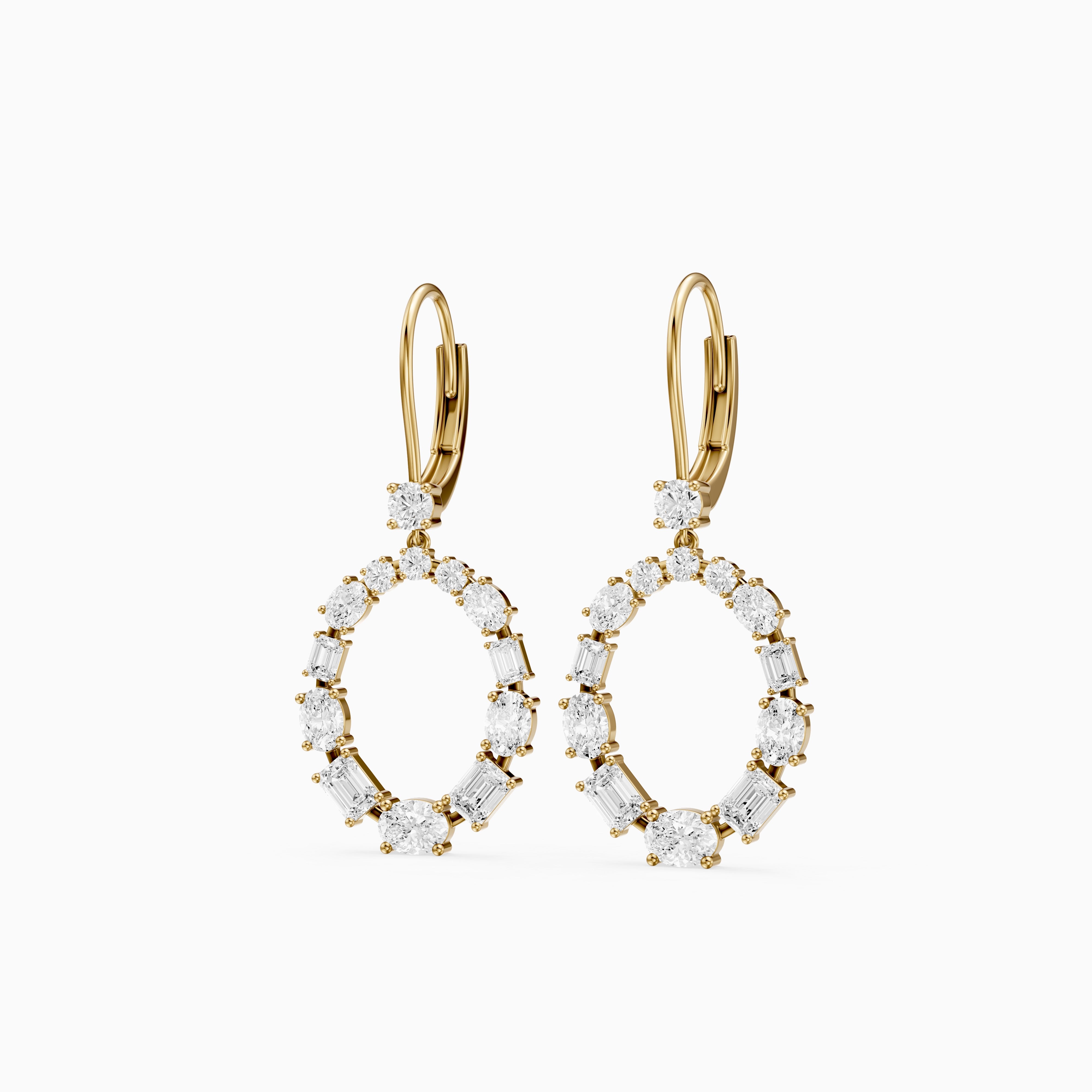 Perrie Oval, Round and Emerald Cut Lab Grown Diamond Circle Drop Earrings