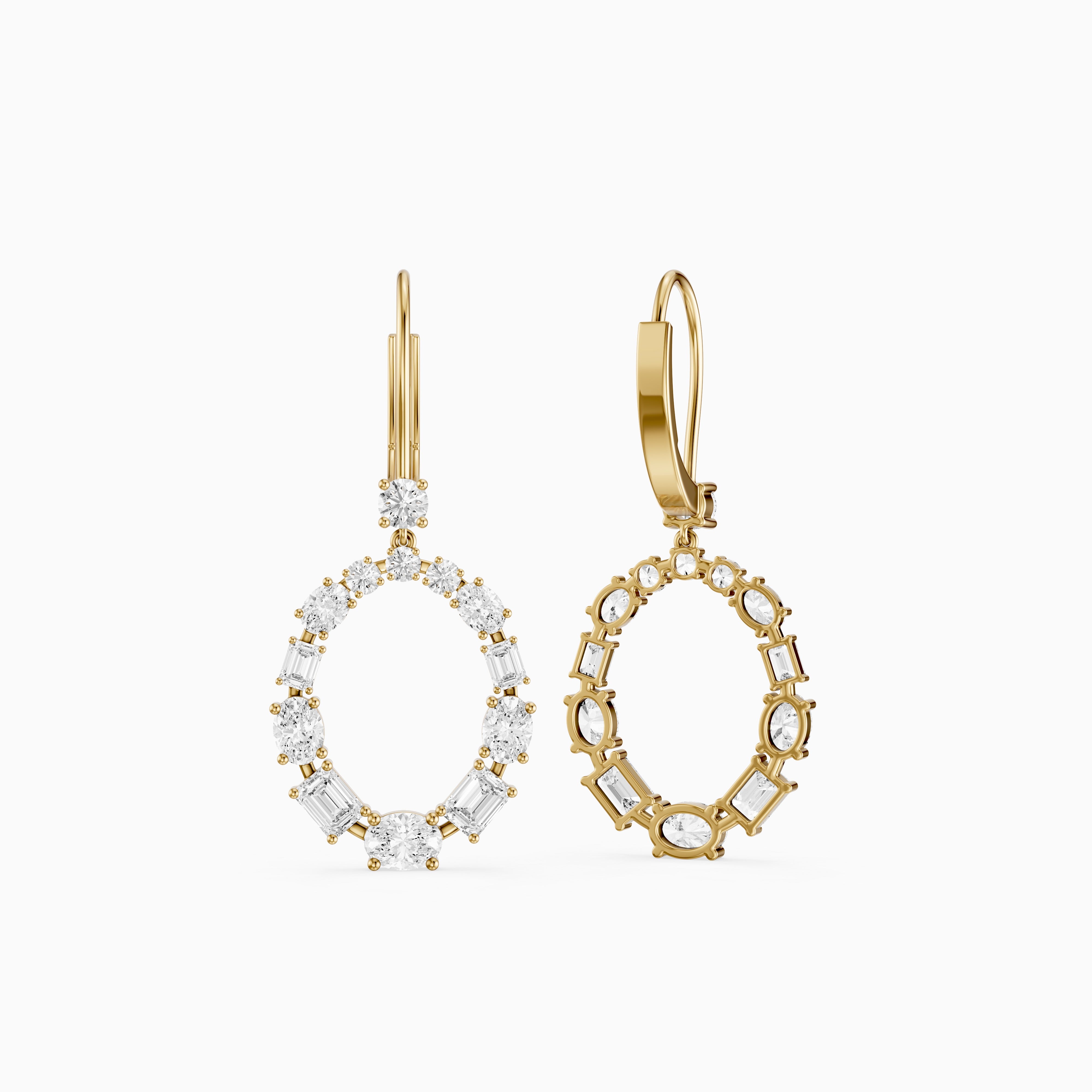 Perrie Oval, Round and Emerald Cut Lab Grown Diamond Circle Drop Earrings