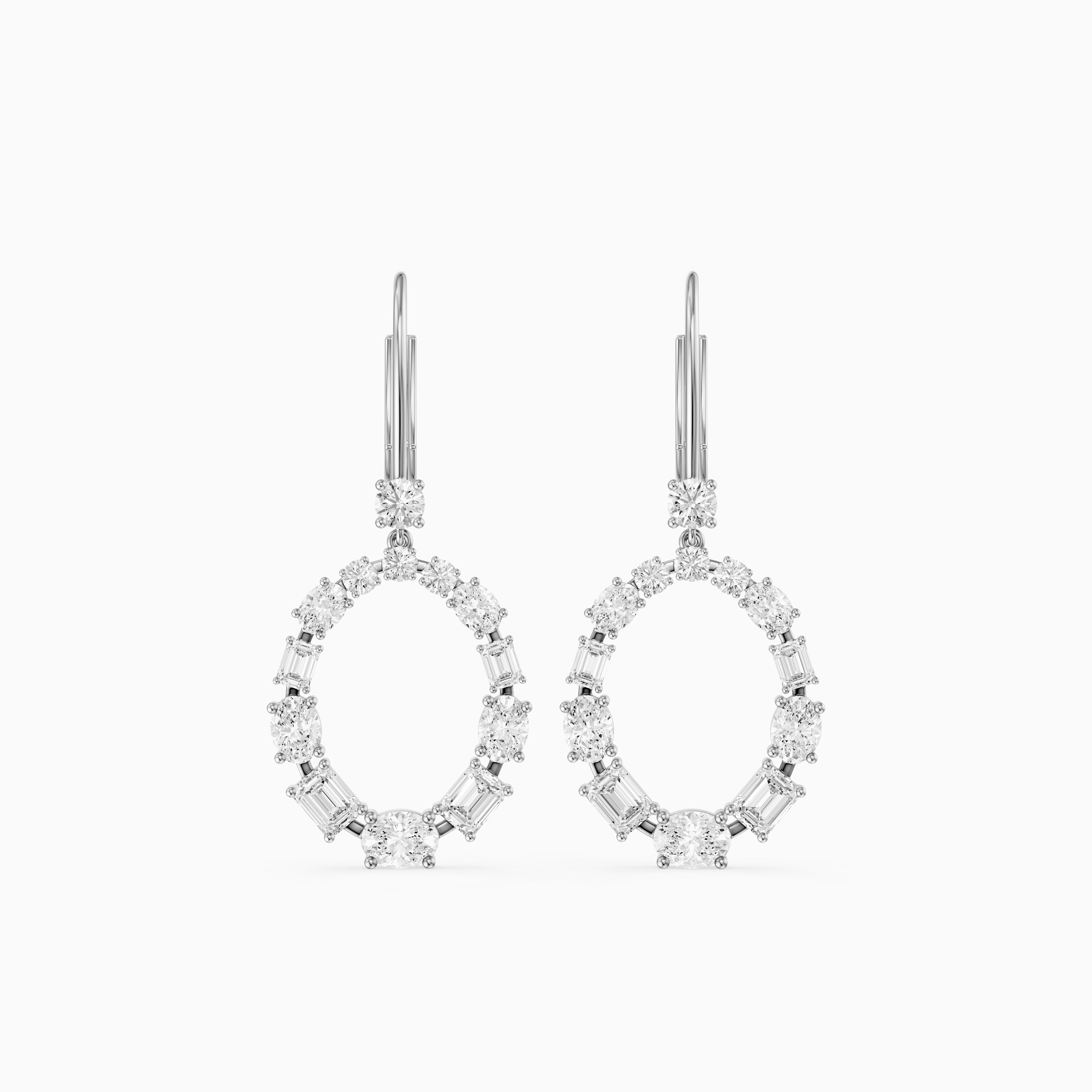 Perrie Oval, Round and Emerald Cut Lab Grown Diamond Circle Drop Earrings