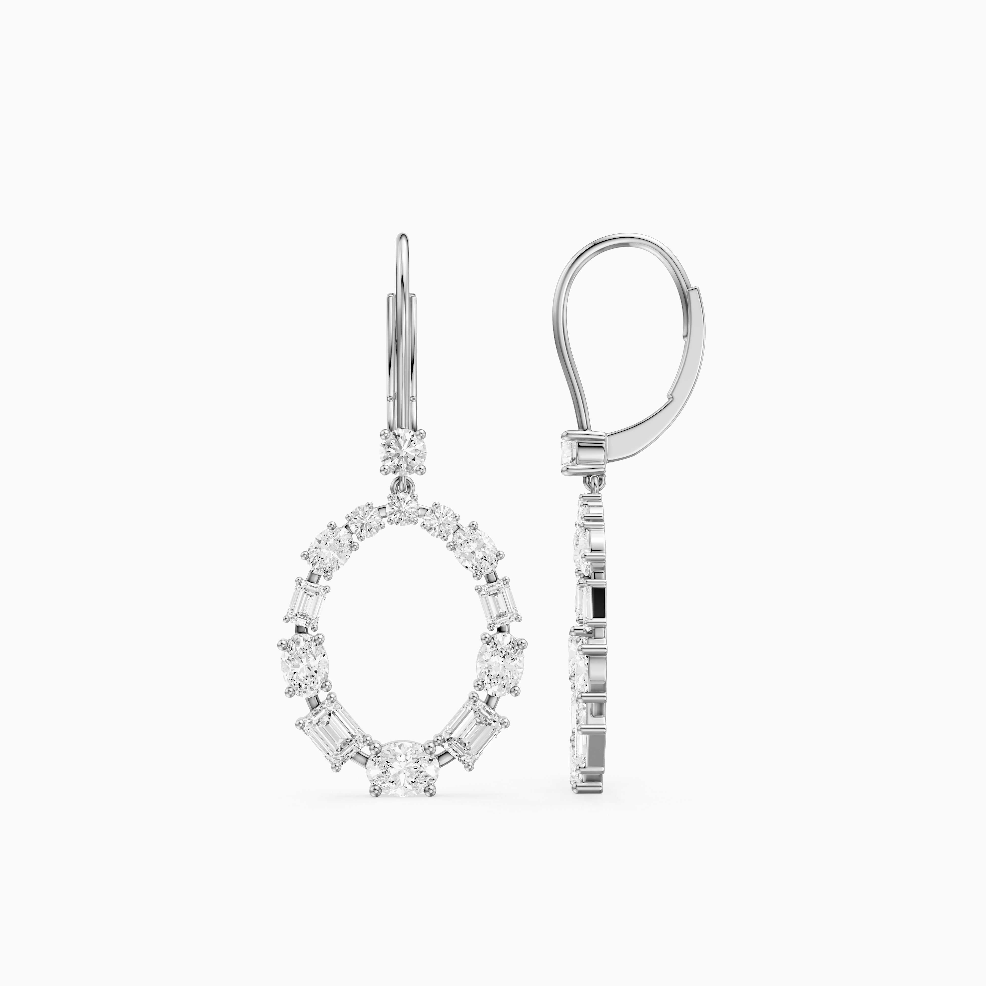 Perrie Oval, Round and Emerald Cut Lab Grown Diamond Circle Drop Earrings