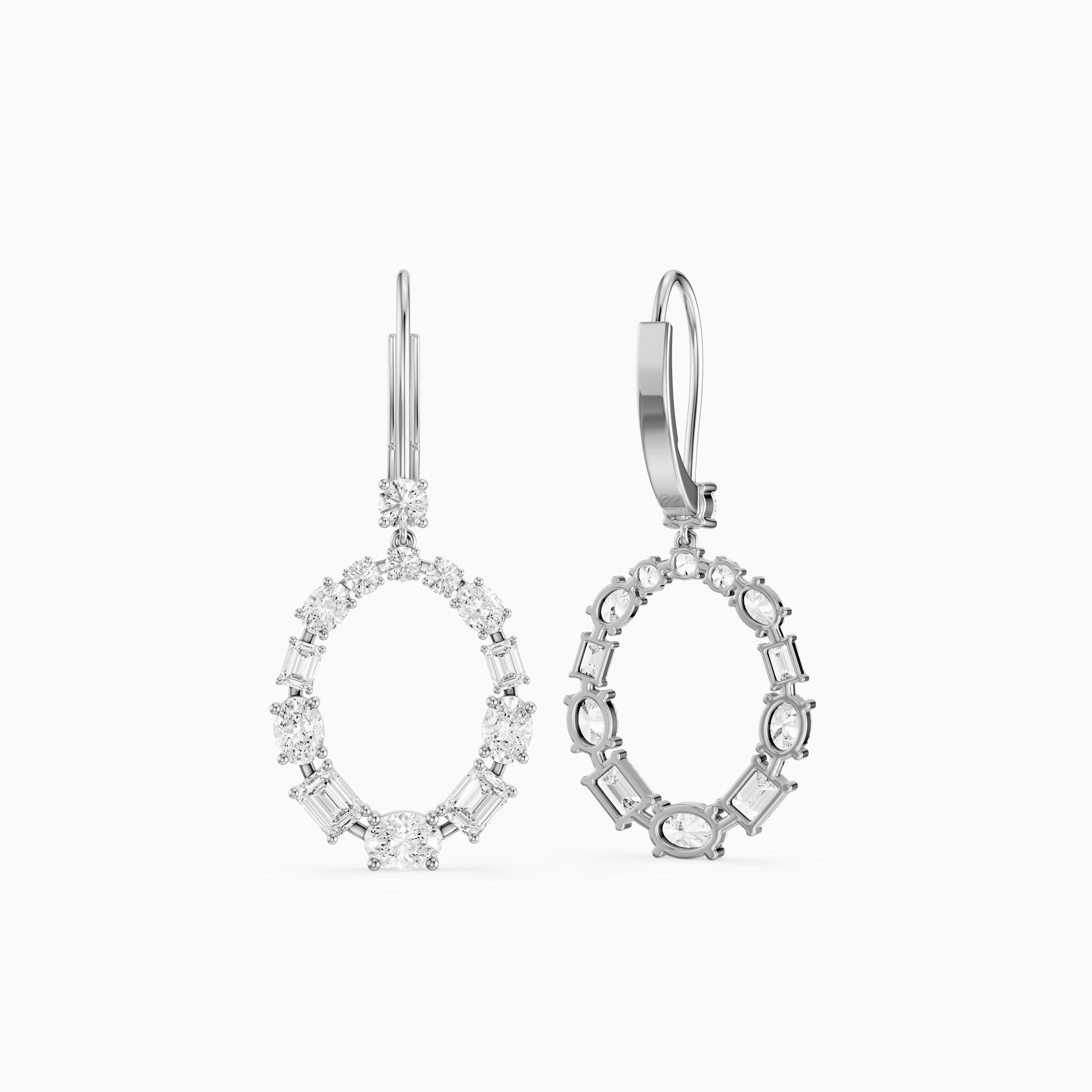 Perrie Oval, Round and Emerald Cut Lab Grown Diamond Circle Drop Earrings