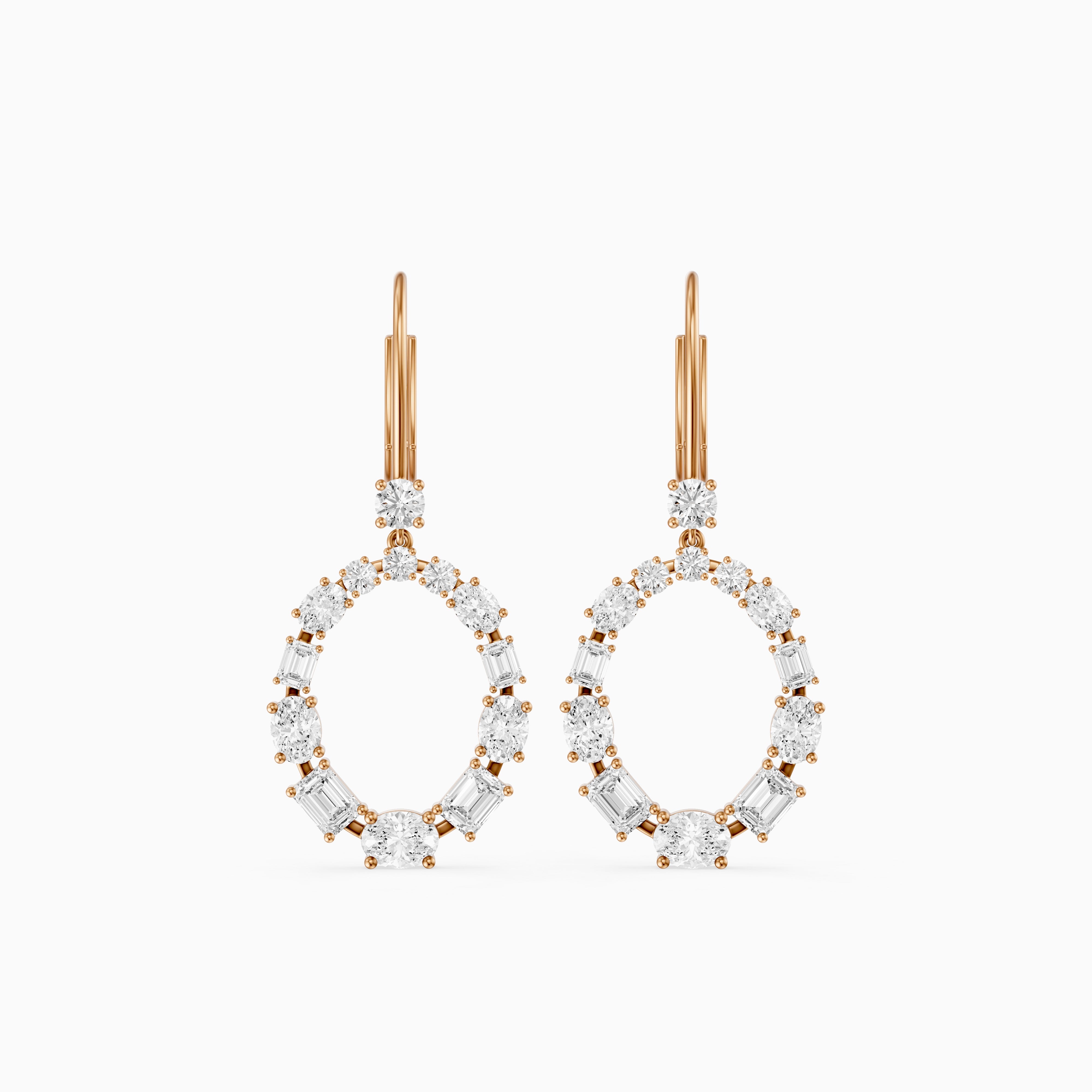 Perrie Oval, Round and Emerald Cut Lab Grown Diamond Circle Drop Earrings