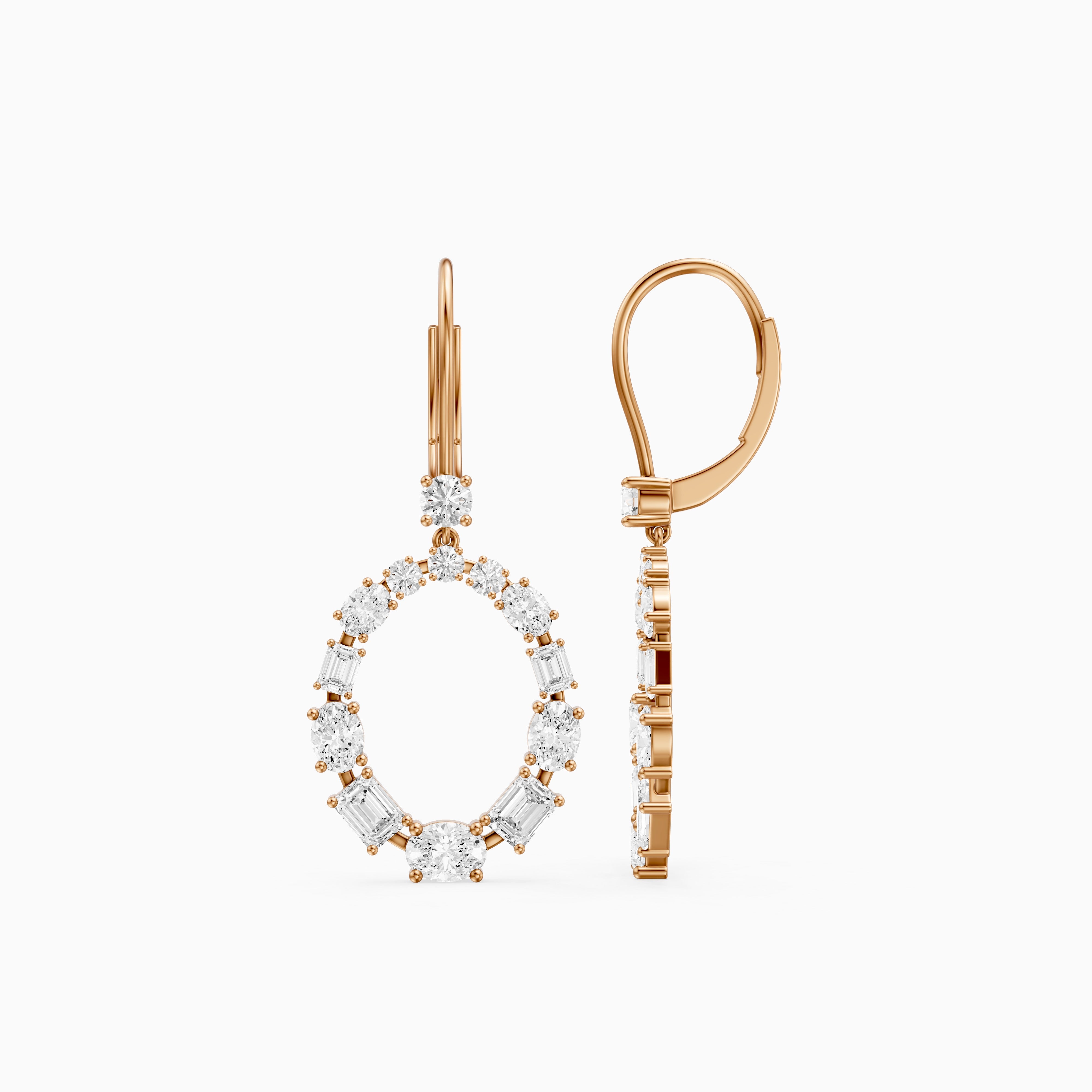 Perrie Oval, Round and Emerald Cut Lab Grown Diamond Circle Drop Earrings