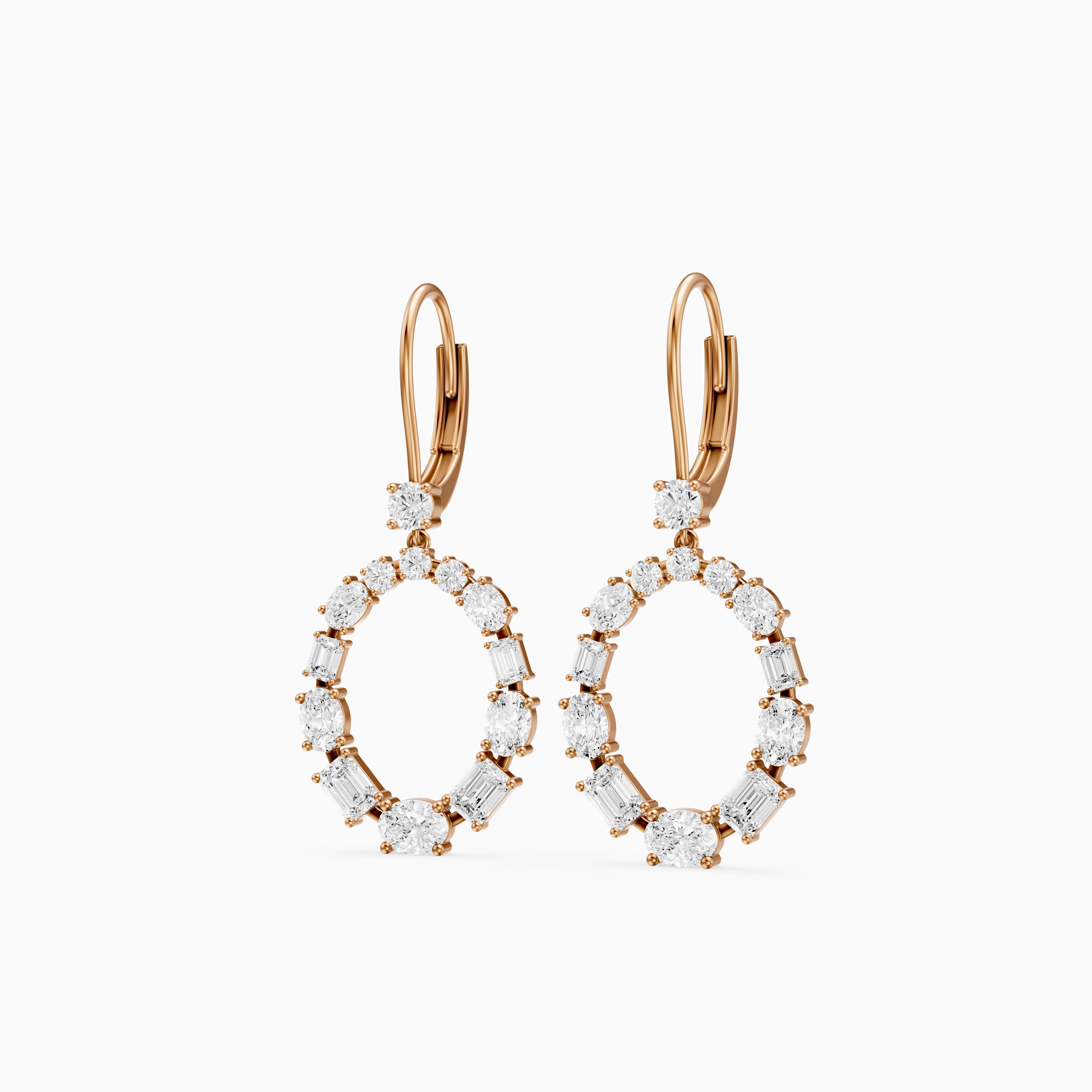 Perrie Oval, Round and Emerald Cut Lab Grown Diamond Circle Drop Earrings