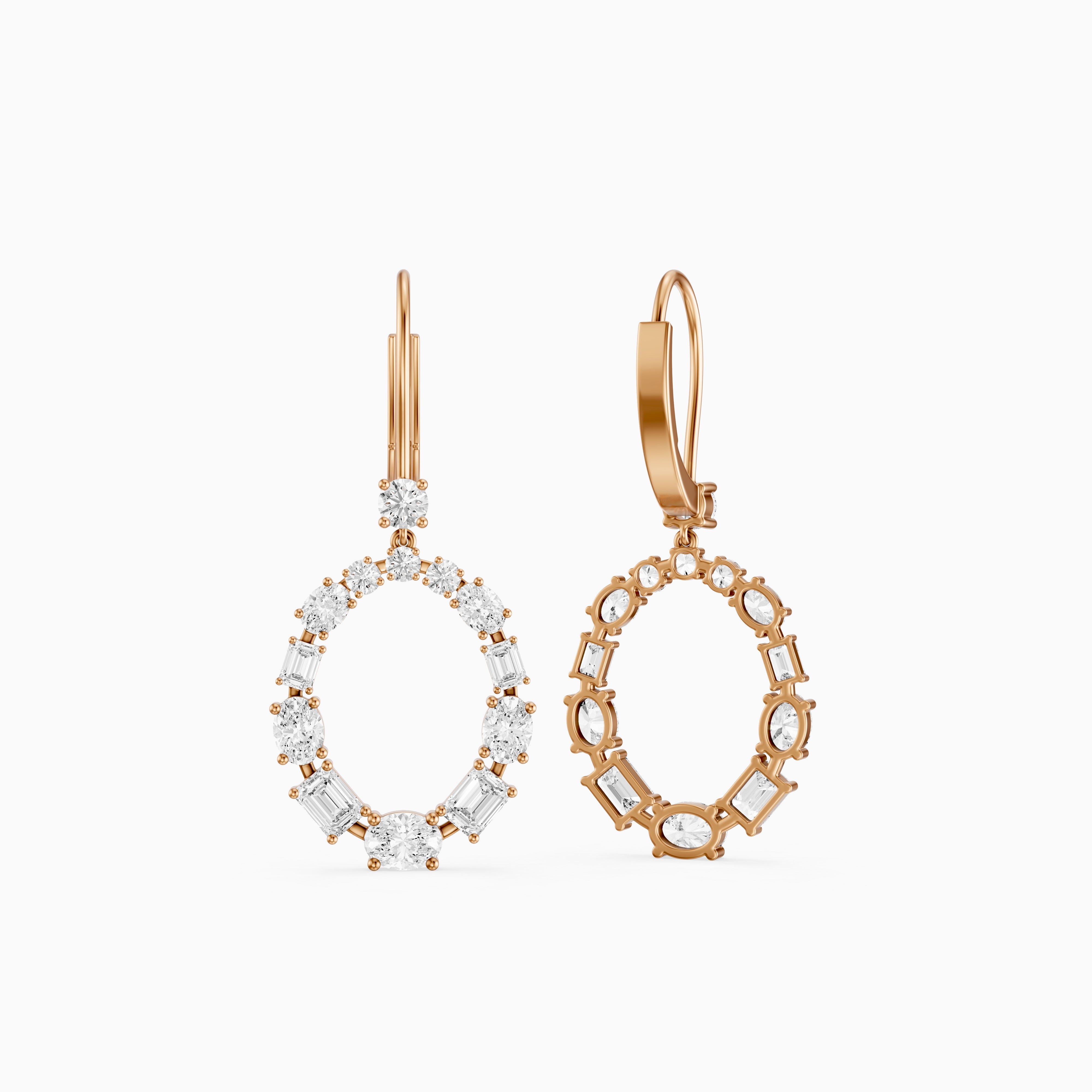 Perrie Oval, Round and Emerald Cut Lab Grown Diamond Circle Drop Earrings