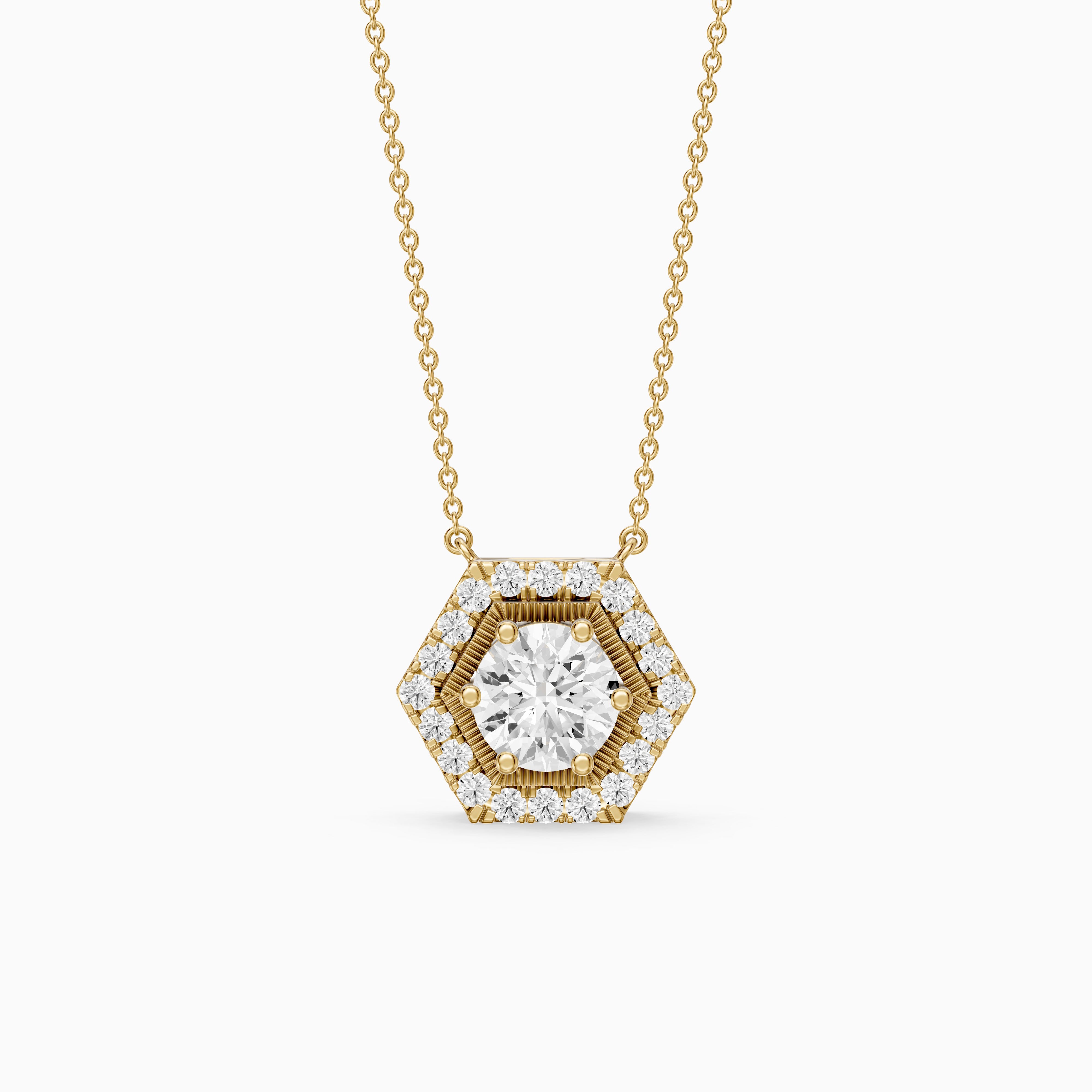 Nina Round Lab Grown Diamond Hexagon Halo Pendant