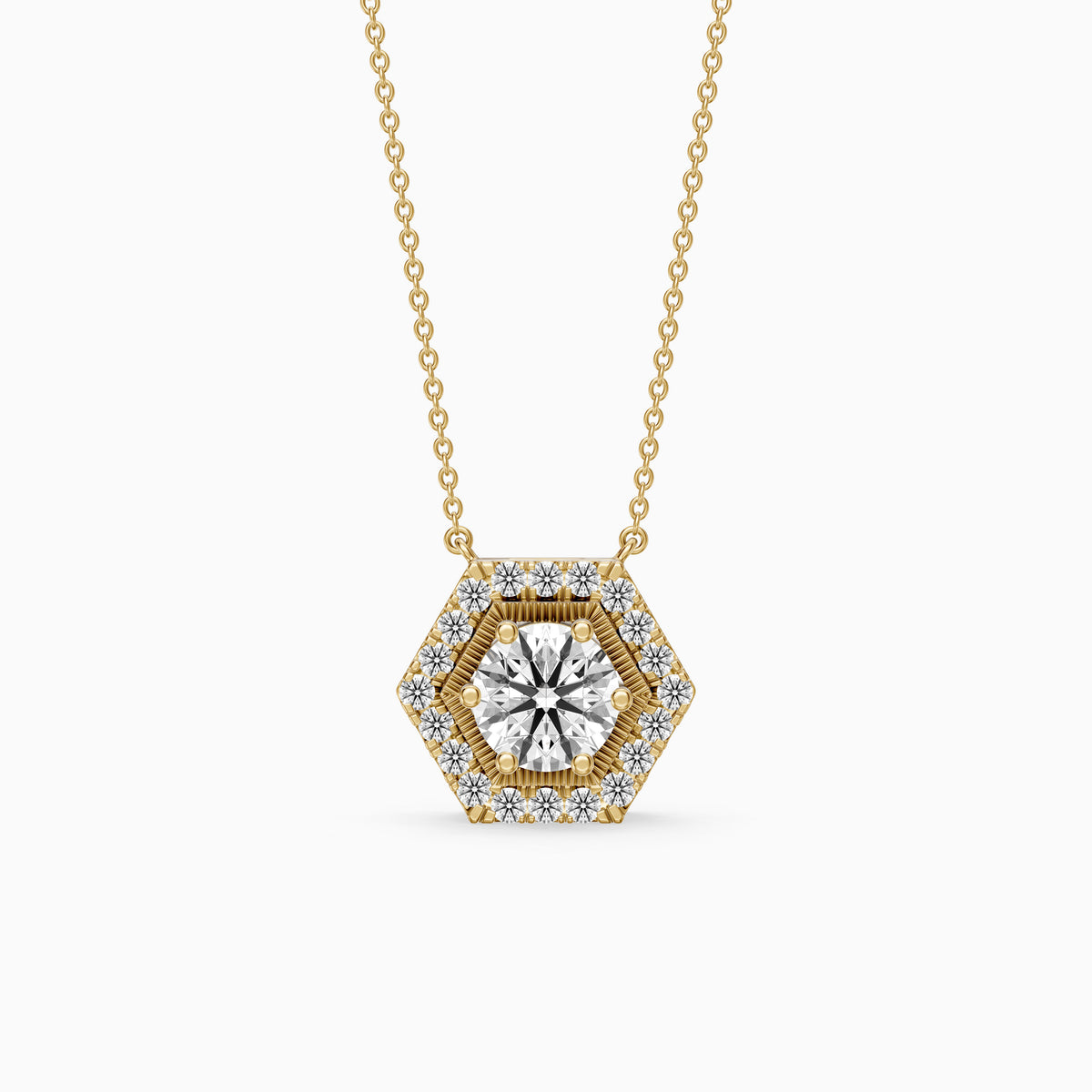 Nina Round Lab Grown Diamond Hexagon Halo Pendant