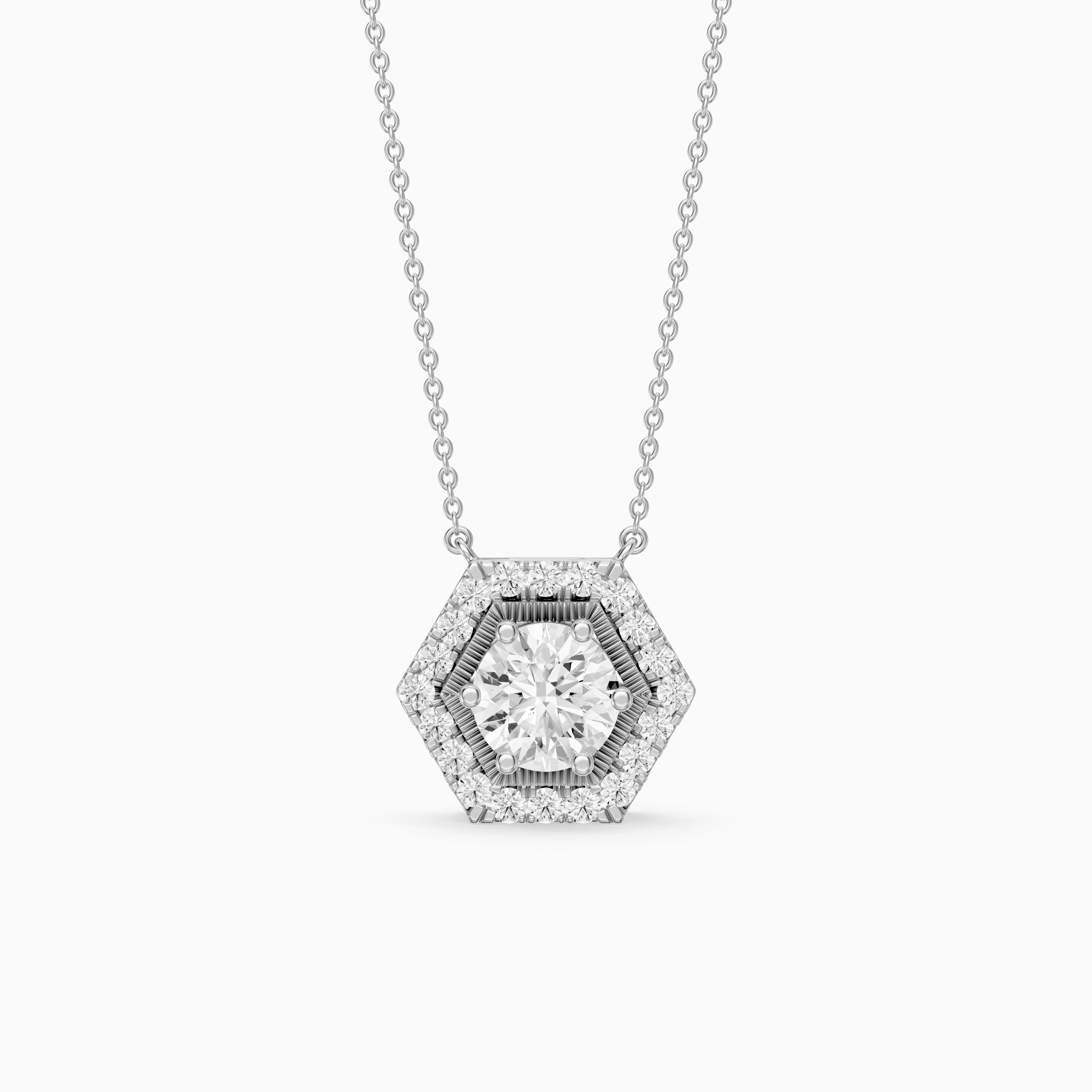 Nina Round Lab Grown Diamond Hexagon Halo Pendant