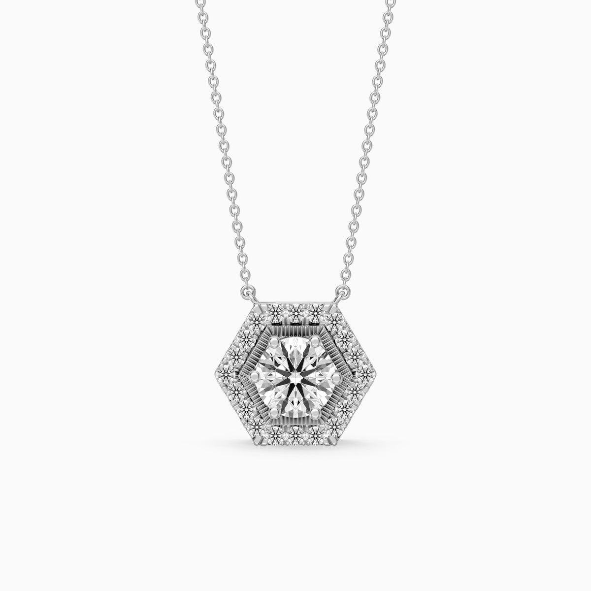 Nina Round Lab Grown Diamond Hexagon Halo Pendant