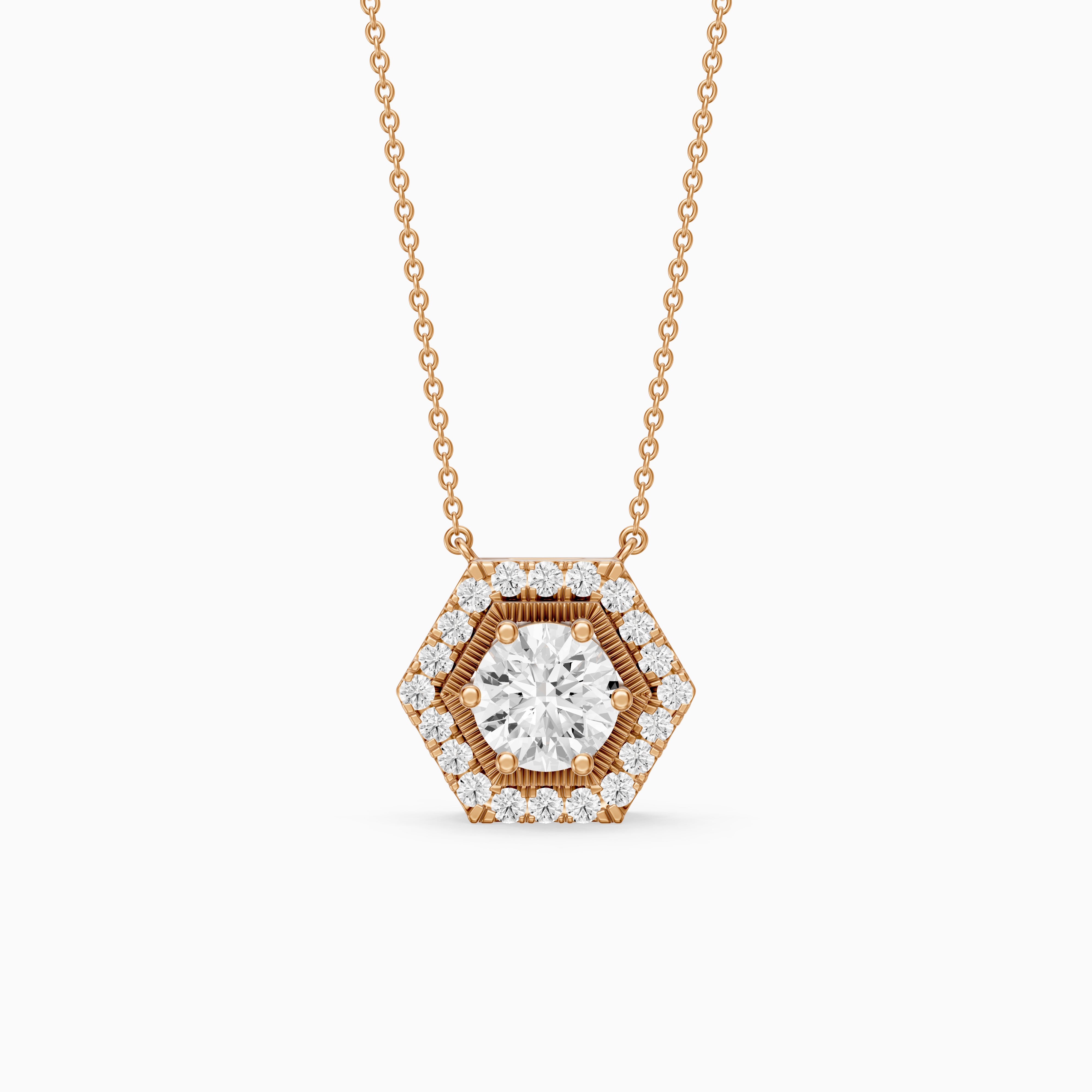 Nina Round Lab Grown Diamond Hexagon Halo Pendant
