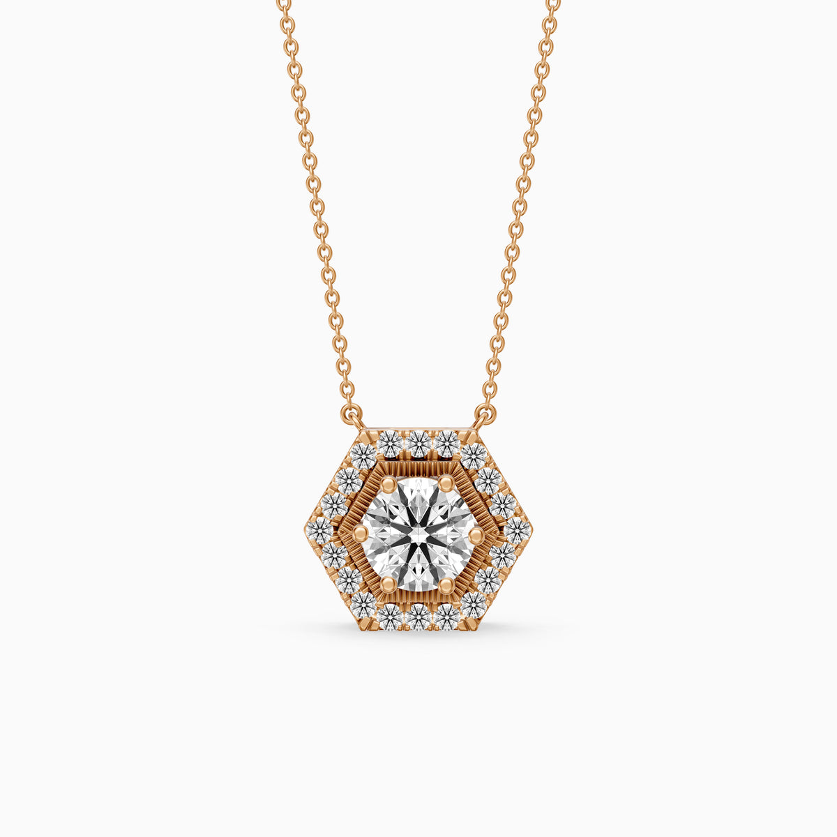 Nina Round Lab Grown Diamond Hexagon Halo Pendant