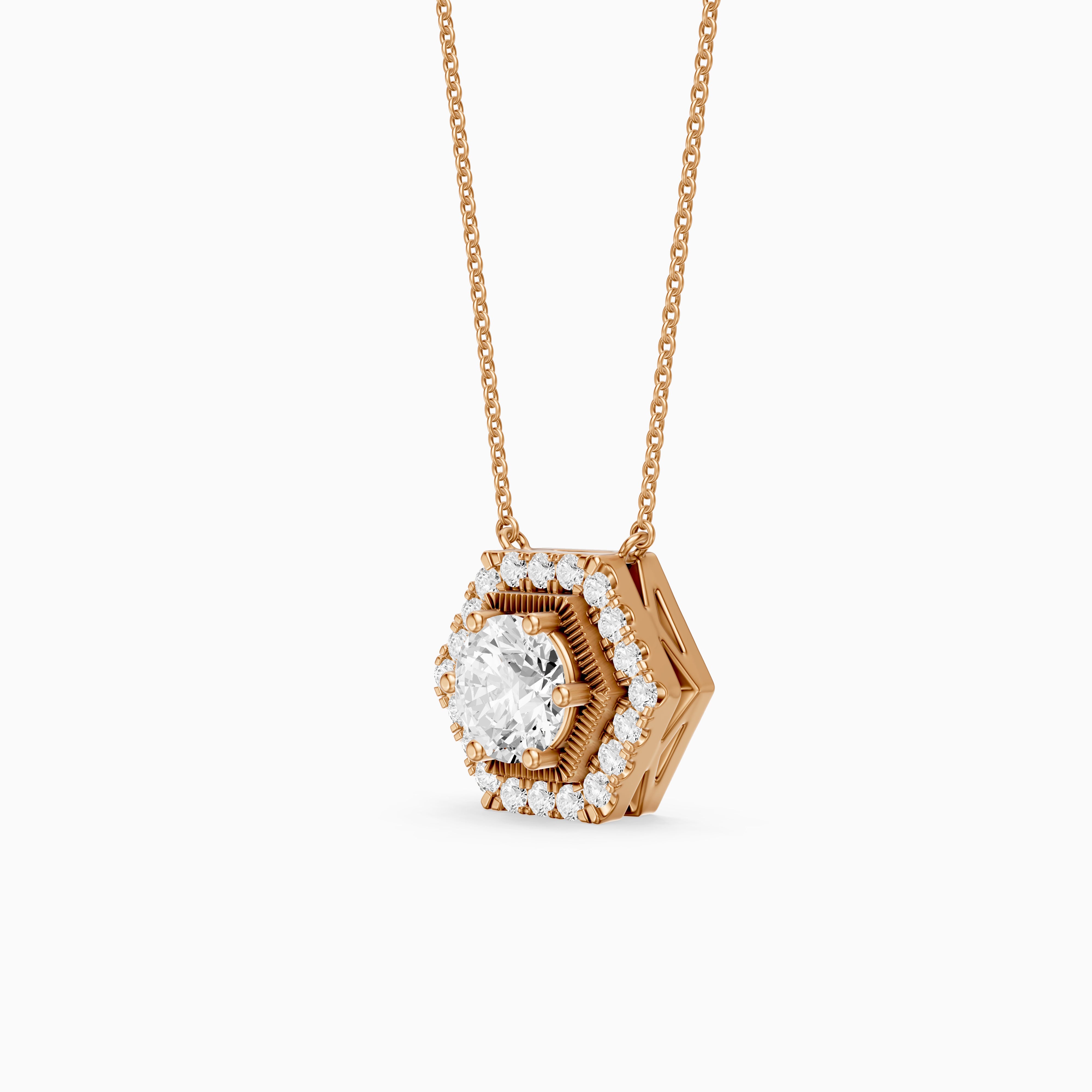 Nina Round Lab Grown Diamond Hexagon Halo Pendant