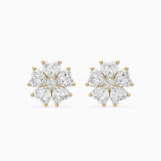 Zinnia Heart Shape Lab Grown Diamond Five Petal Flower Cluster Stud Earrings