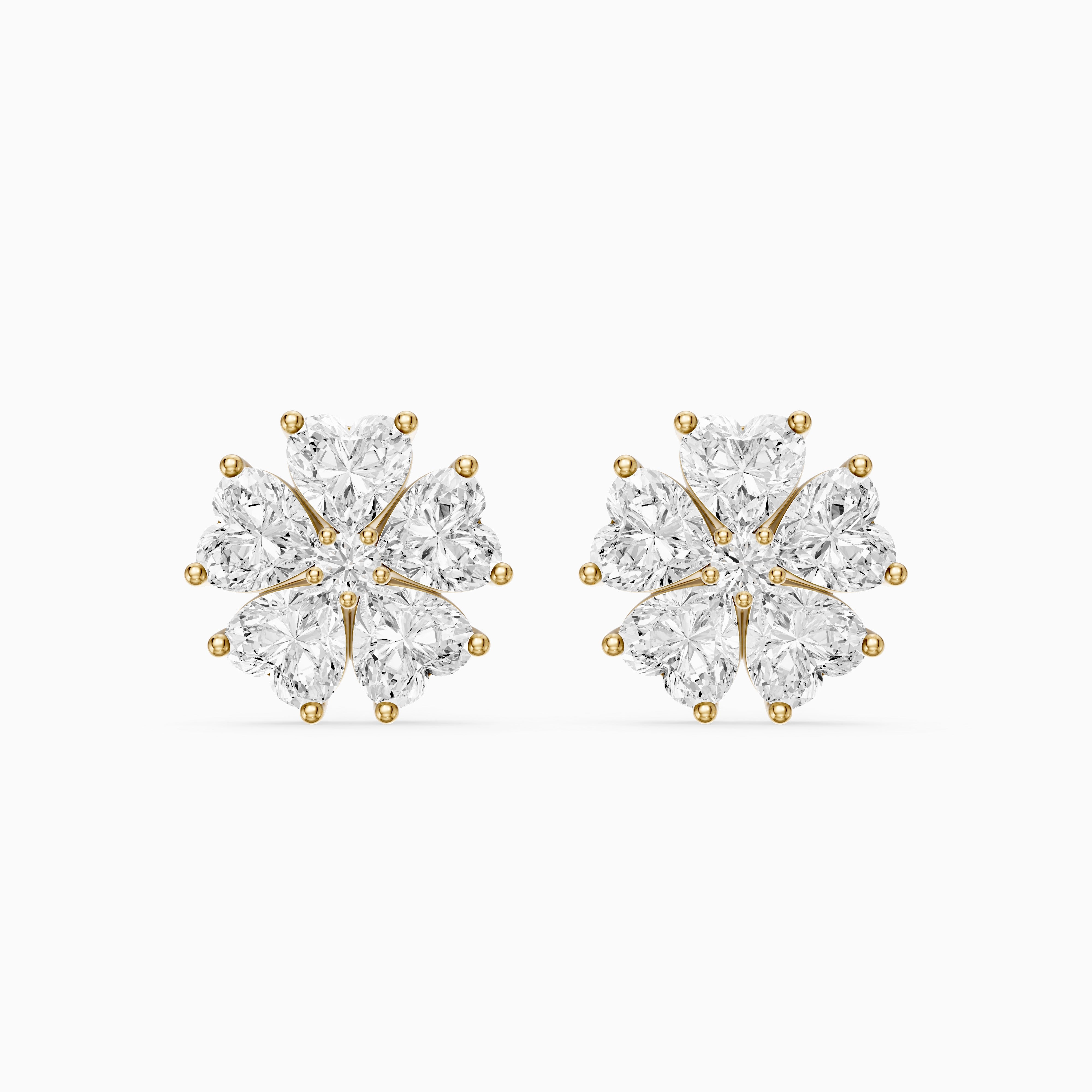 Zinnia Heart Shape Lab Grown Diamond Five Petal Flower Cluster Stud Earrings
