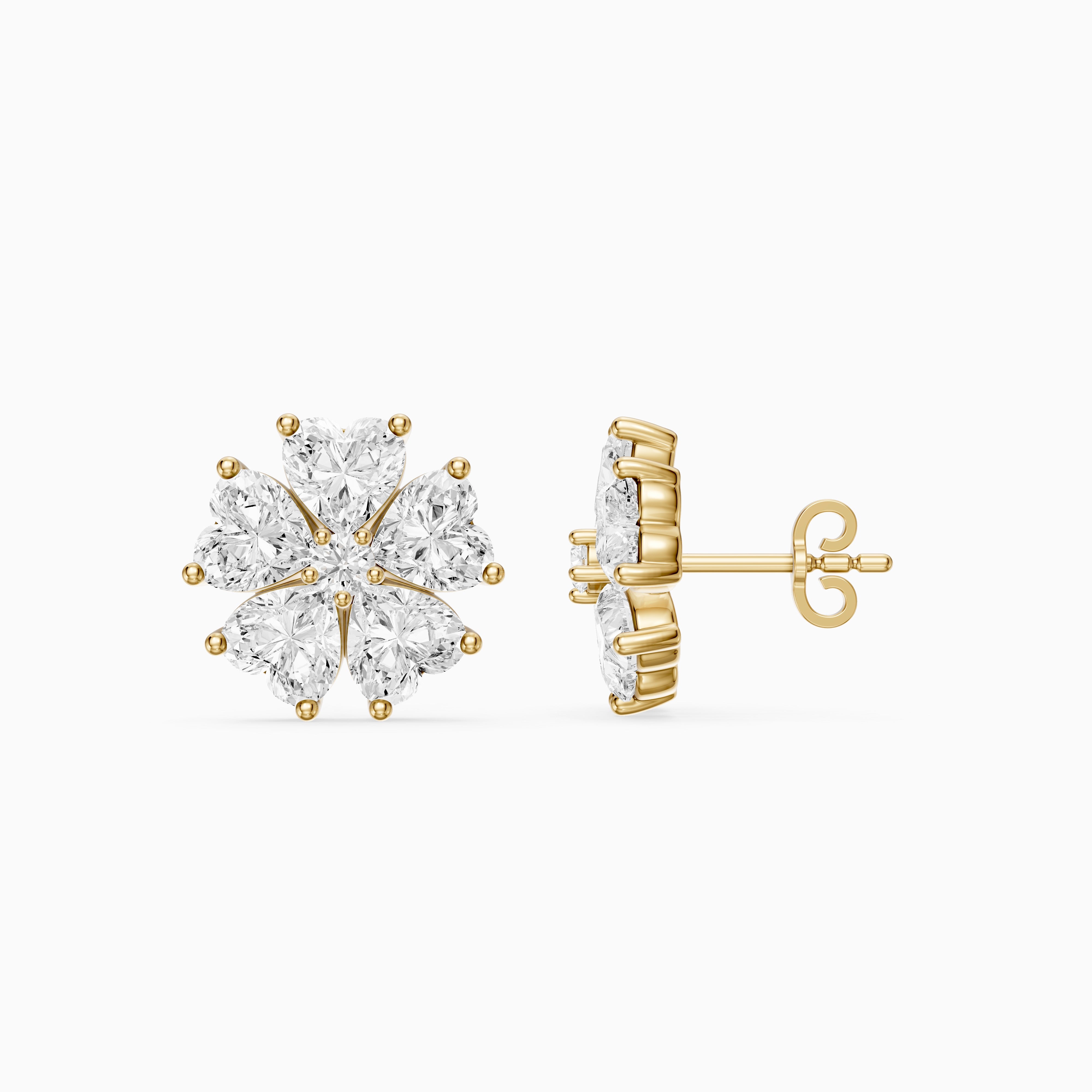 Zinnia Heart Shape Lab Grown Diamond Five Petal Flower Cluster Stud Earrings