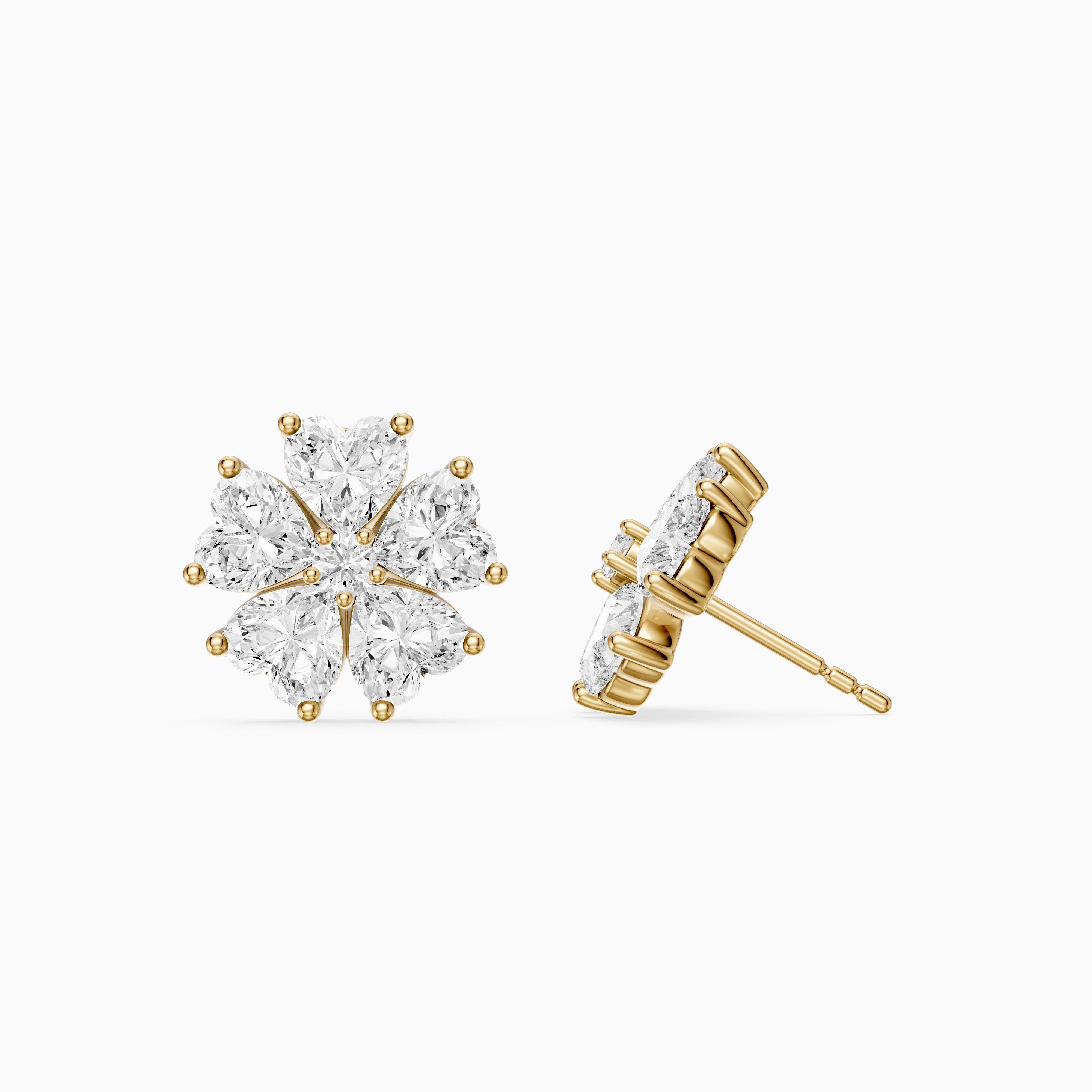 Zinnia Heart Shape Lab Grown Diamond Five Petal Flower Cluster Stud Earrings