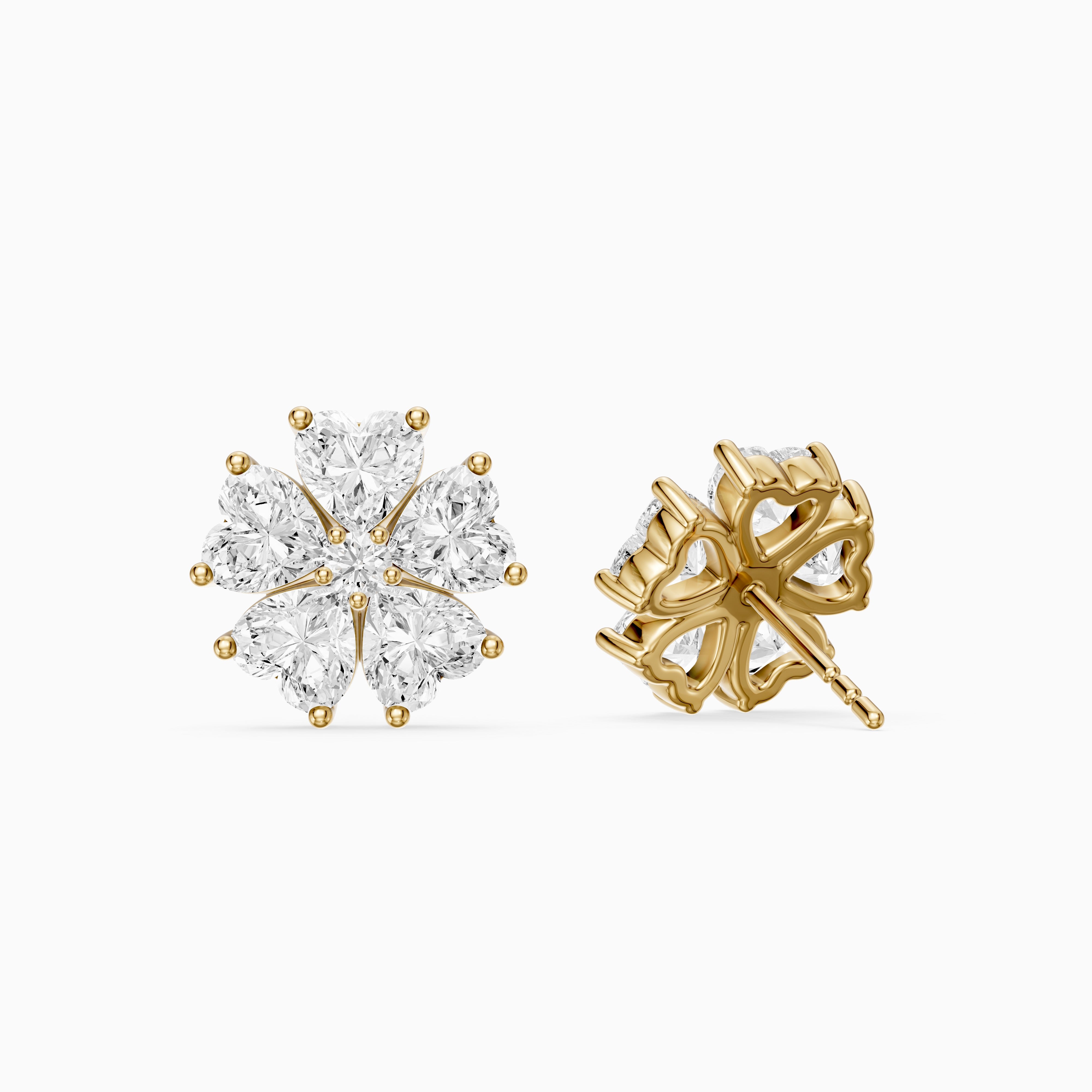 Zinnia Heart Shape Lab Grown Diamond Five Petal Flower Cluster Stud Earrings