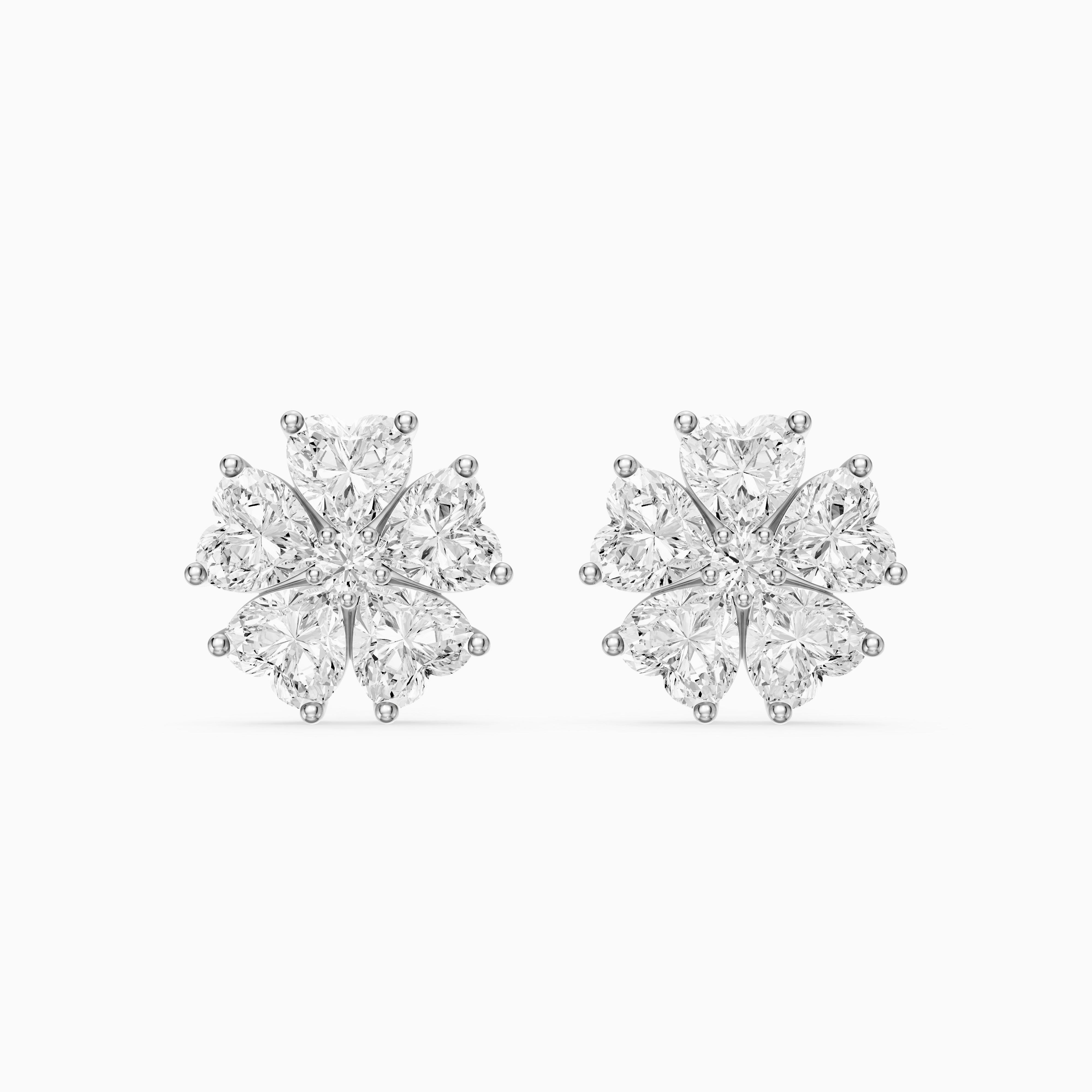 Zinnia Heart Shape Lab Grown Diamond Five Petal Flower Cluster Stud Earrings