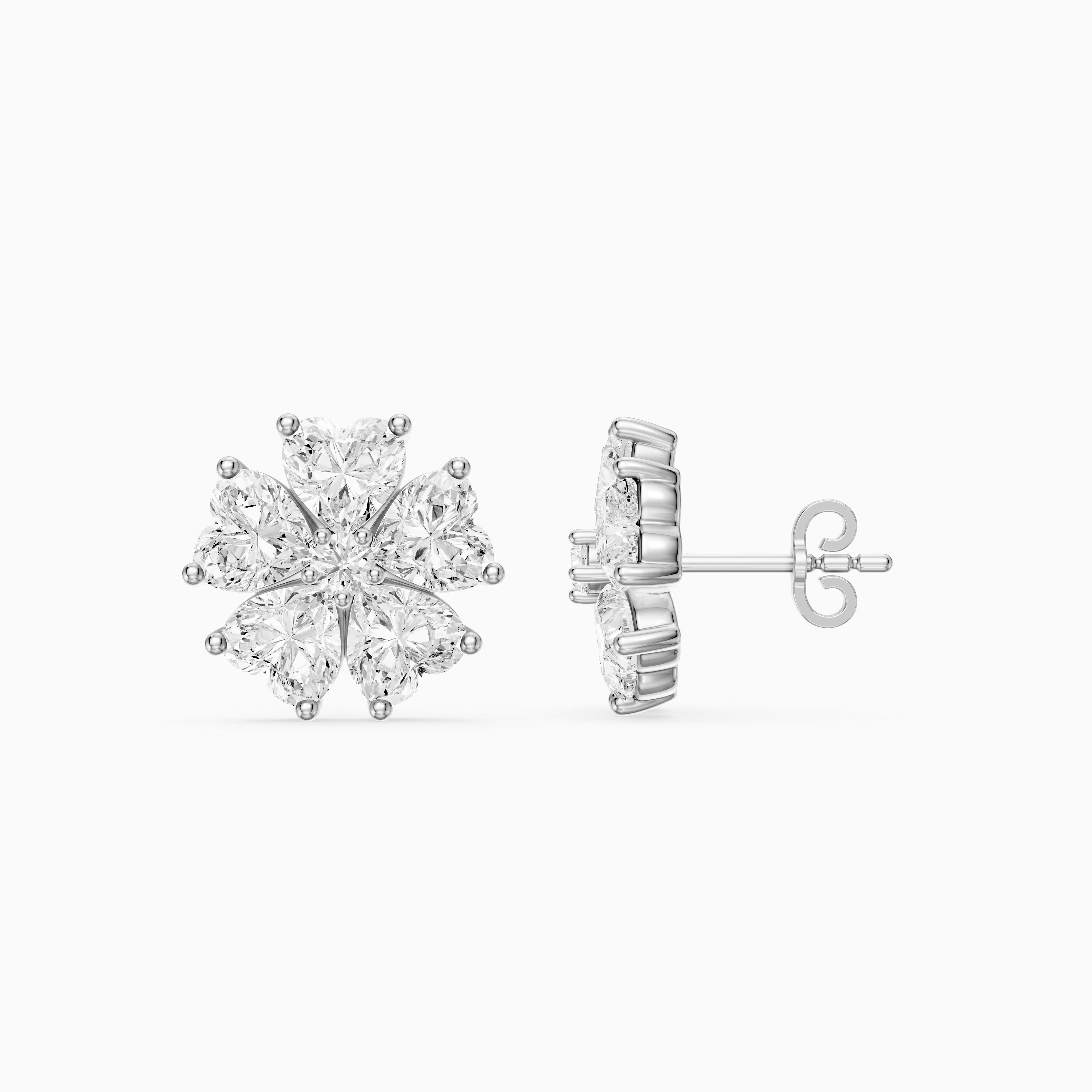 Zinnia Heart Shape Lab Grown Diamond Five Petal Flower Cluster Stud Earrings