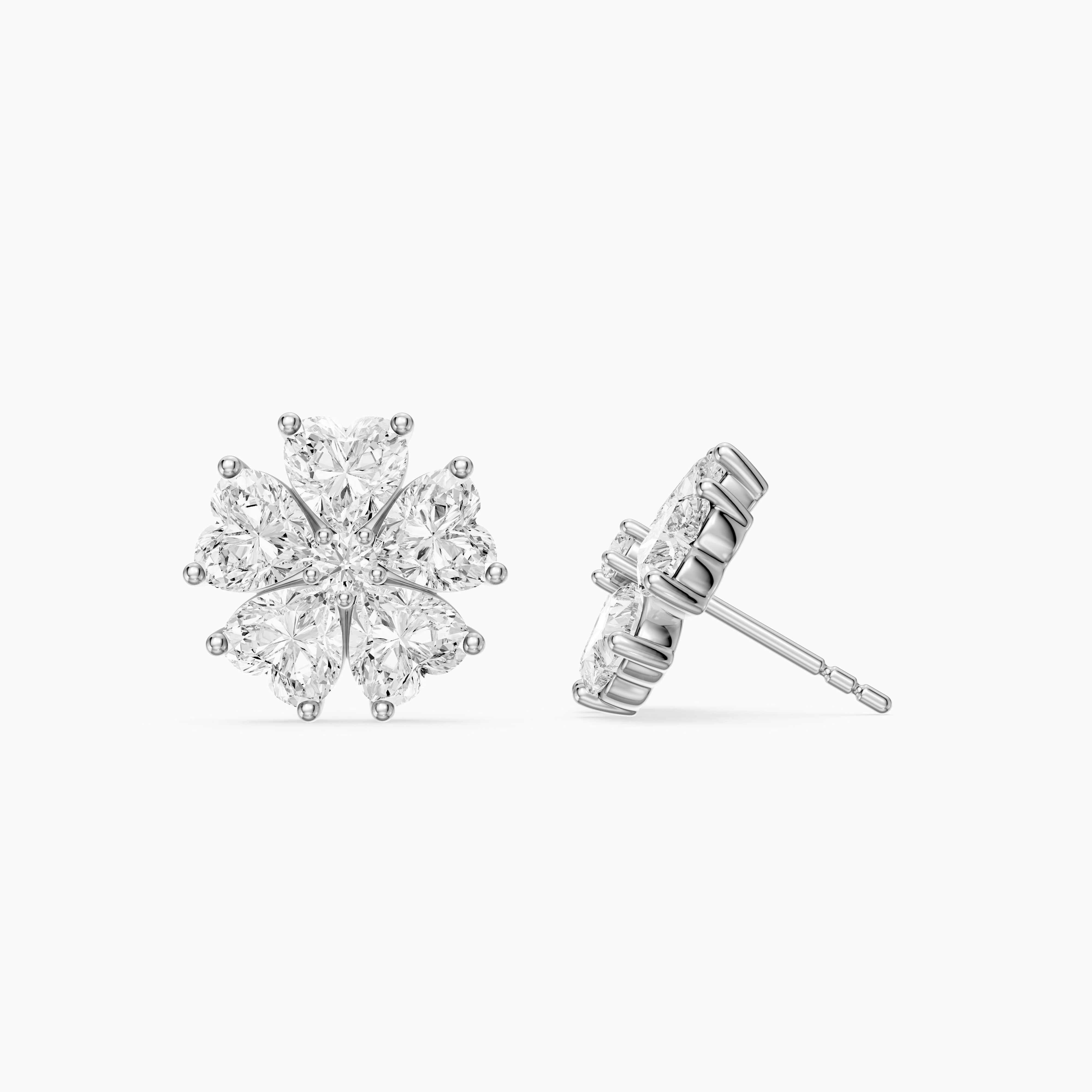 Zinnia Heart Shape Lab Grown Diamond Five Petal Flower Cluster Stud Earrings