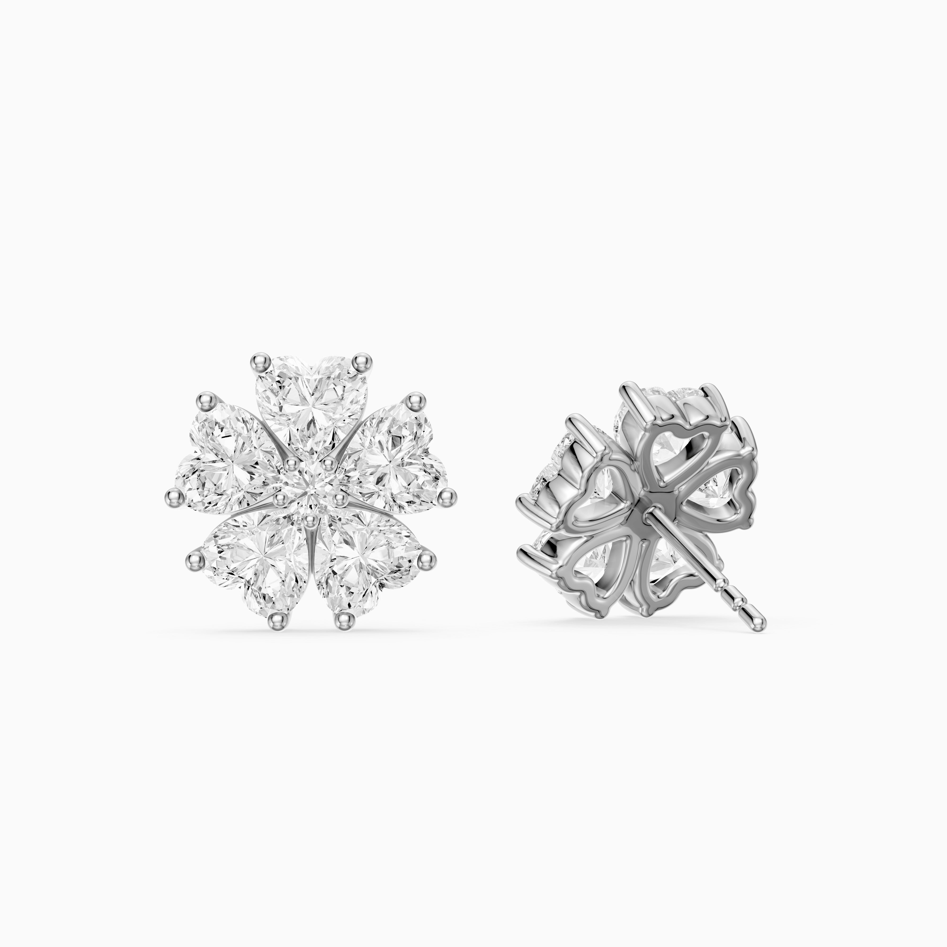Zinnia Heart Shape Lab Grown Diamond Five Petal Flower Cluster Stud Earrings
