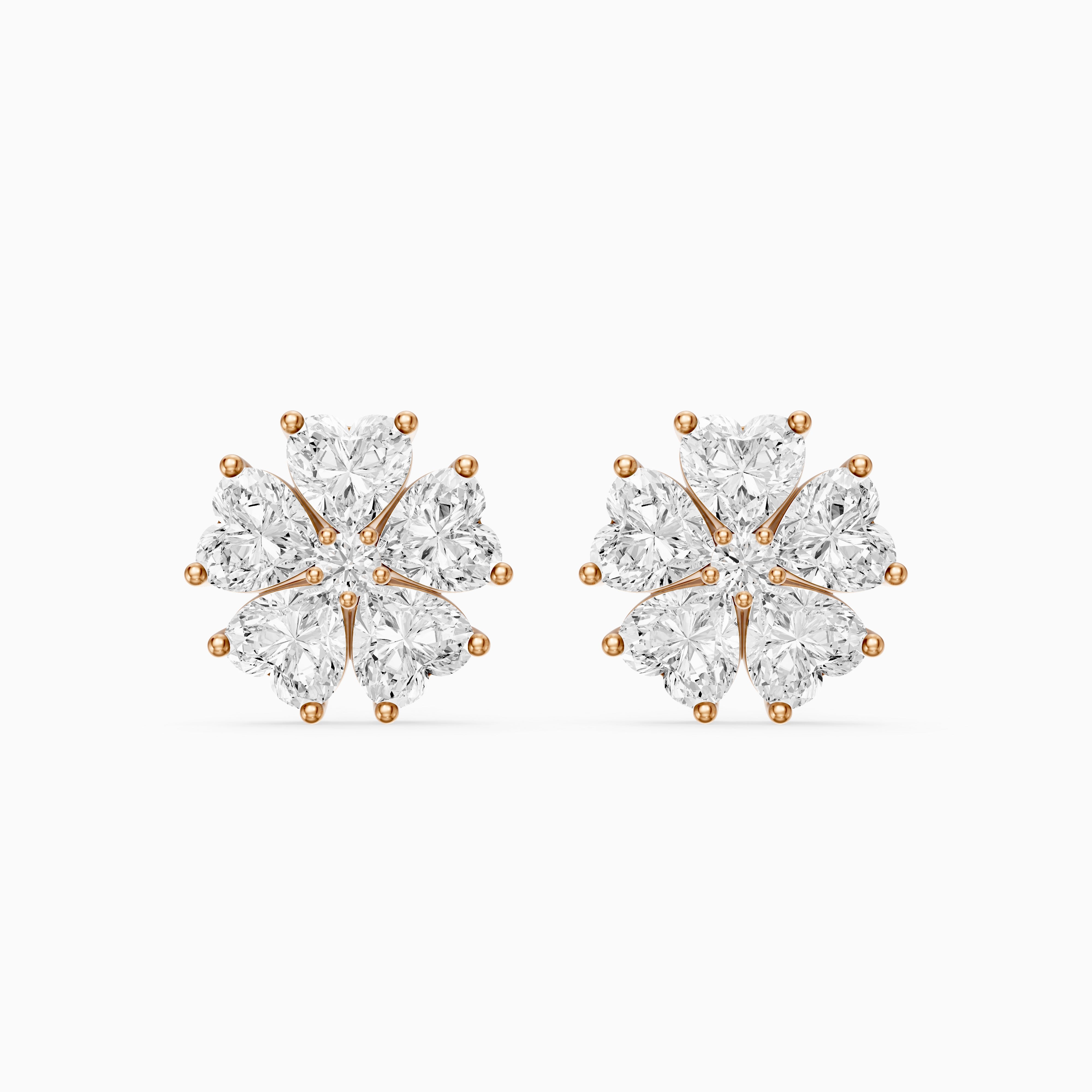 Zinnia Heart Shape Lab Grown Diamond Five Petal Flower Cluster Stud Earrings