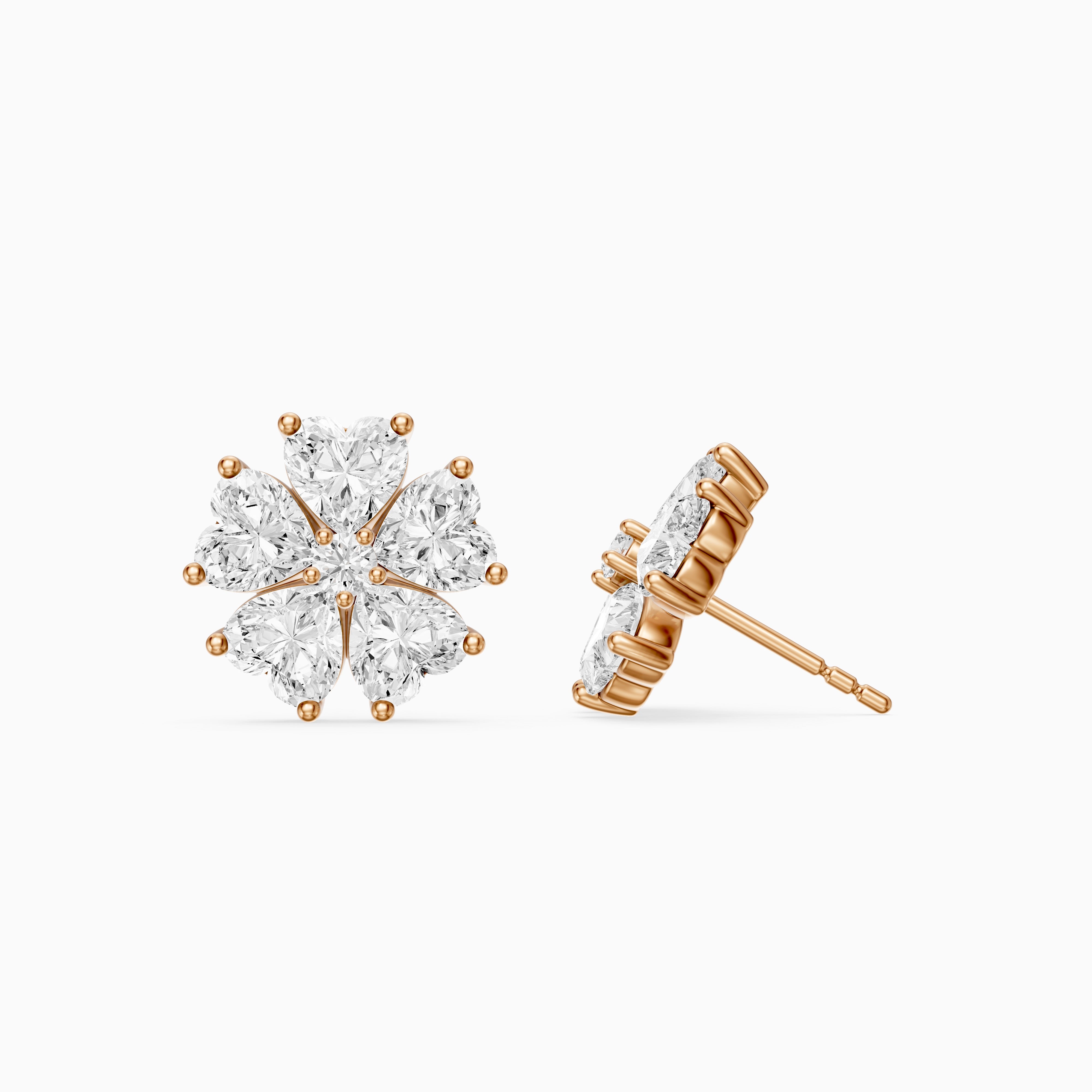 Zinnia Heart Shape Lab Grown Diamond Five Petal Flower Cluster Stud Earrings