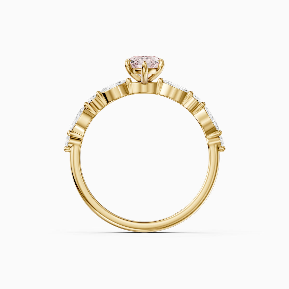 Una Moval Pink Lab Grown Diamond Ring with Round and Marquise Side Stones