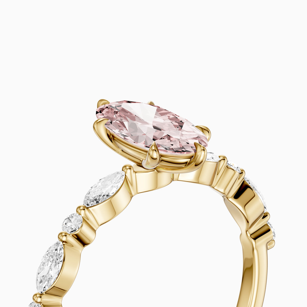 Una Moval Pink Lab Grown Diamond Ring with Round and Marquise Side Stones