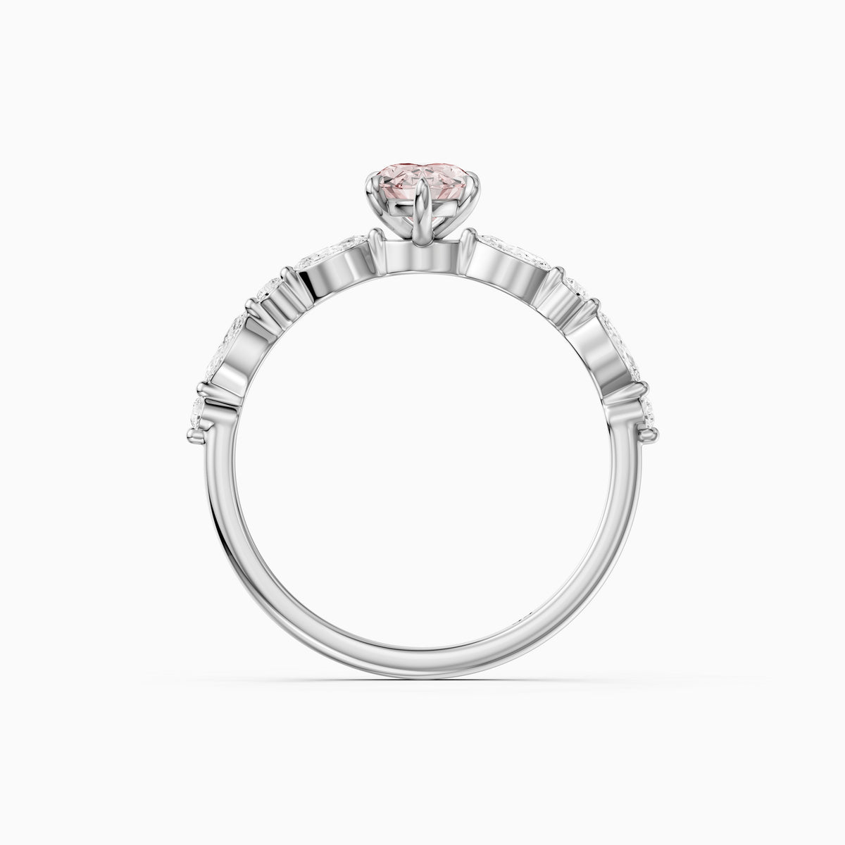 Una Moval Pink Lab Grown Diamond Ring with Round and Marquise Side Stones