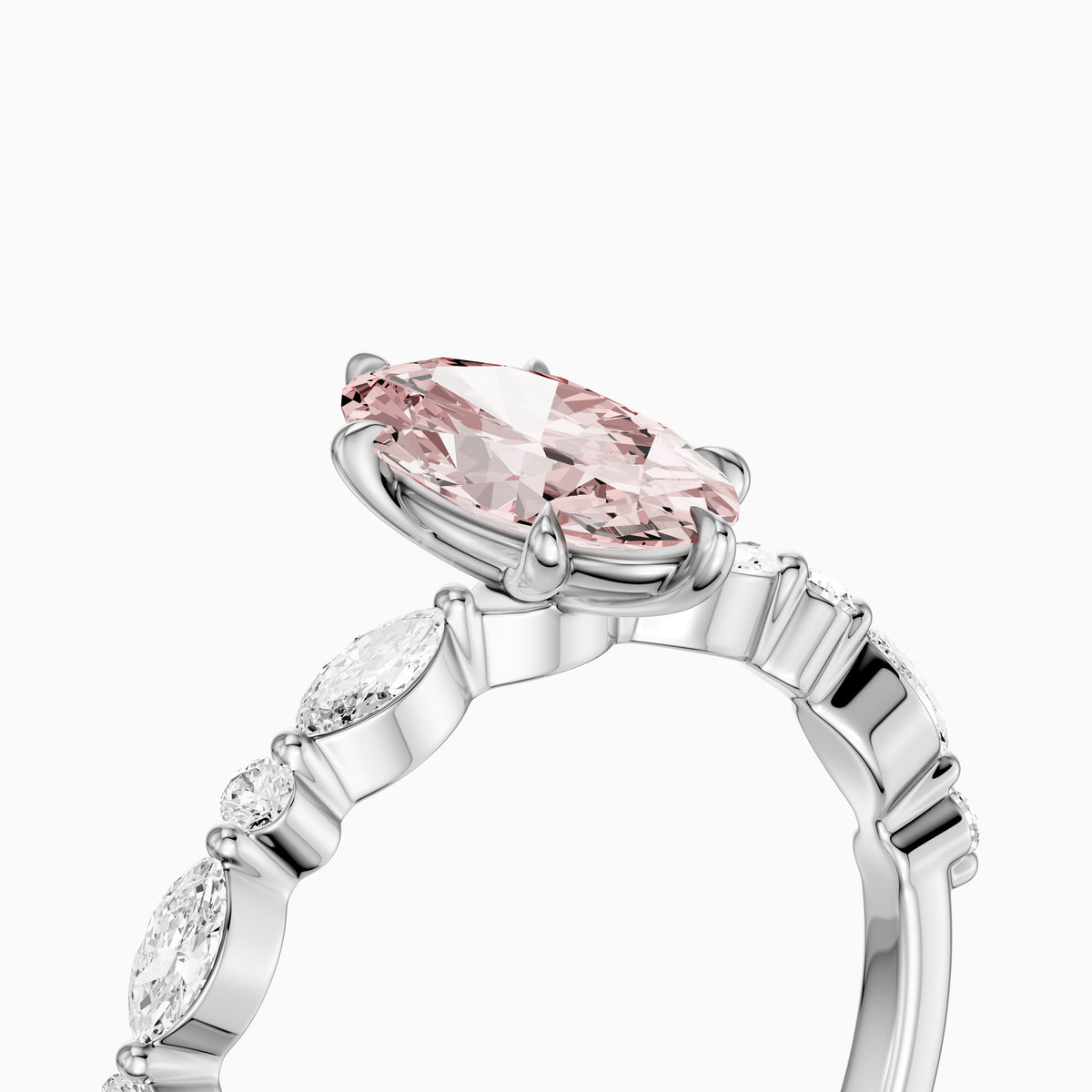 Una Moval Pink Lab Grown Diamond Ring with Round and Marquise Side Stones