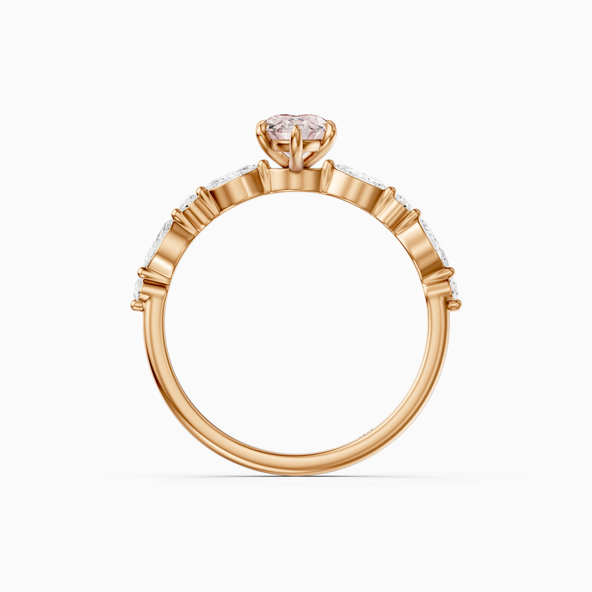Una Moval Pink Lab Grown Diamond Ring with Round and Marquise Side Stones