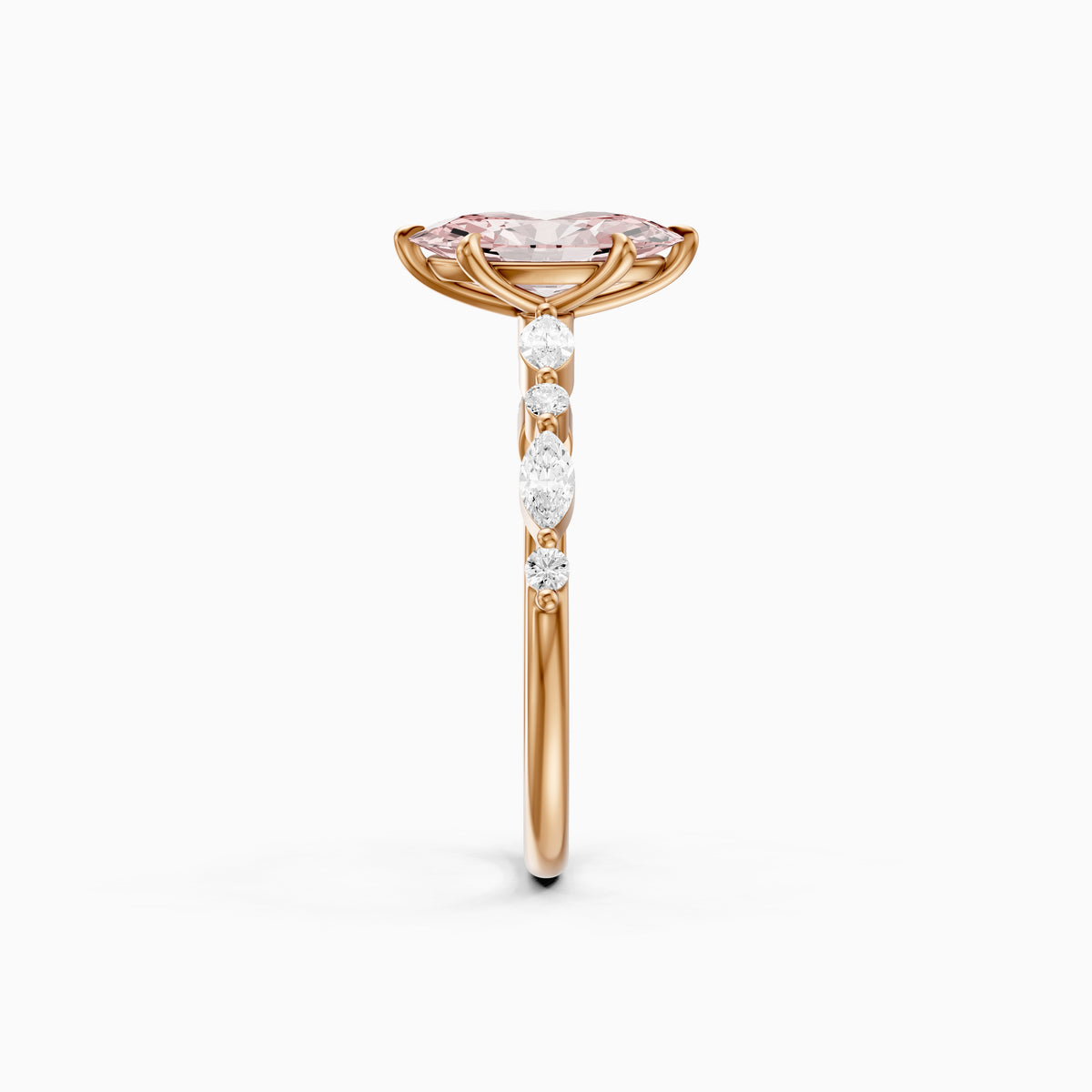 Una Moval Pink Lab Grown Diamond Ring with Round and Marquise Side Stones