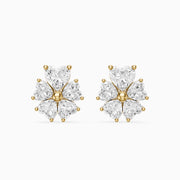 Ute Heart Cut Lab Grown Diamond Cluster Flower Stud Earrings