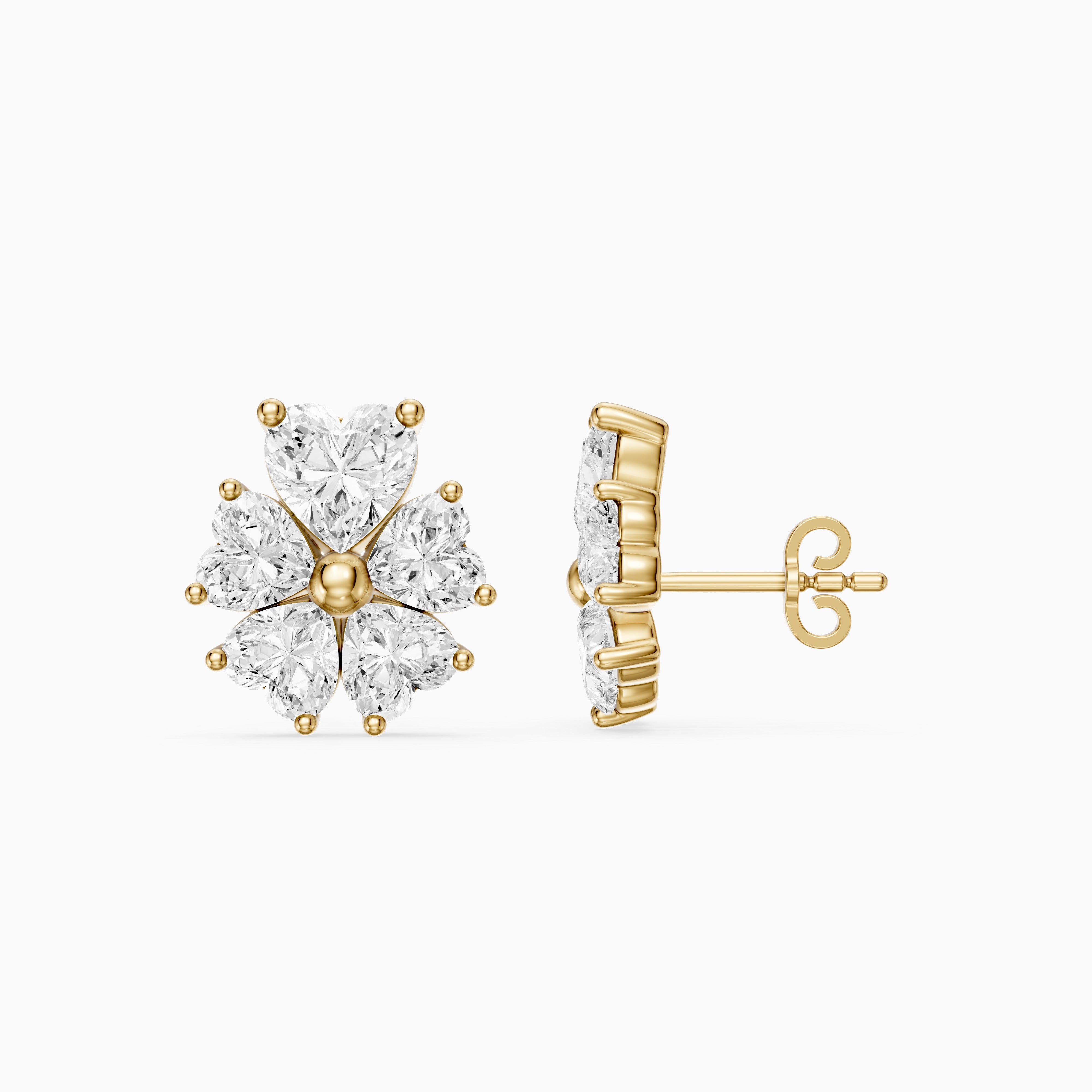 Ute Heart Cut Lab Grown Diamond Cluster Flower Stud Earrings