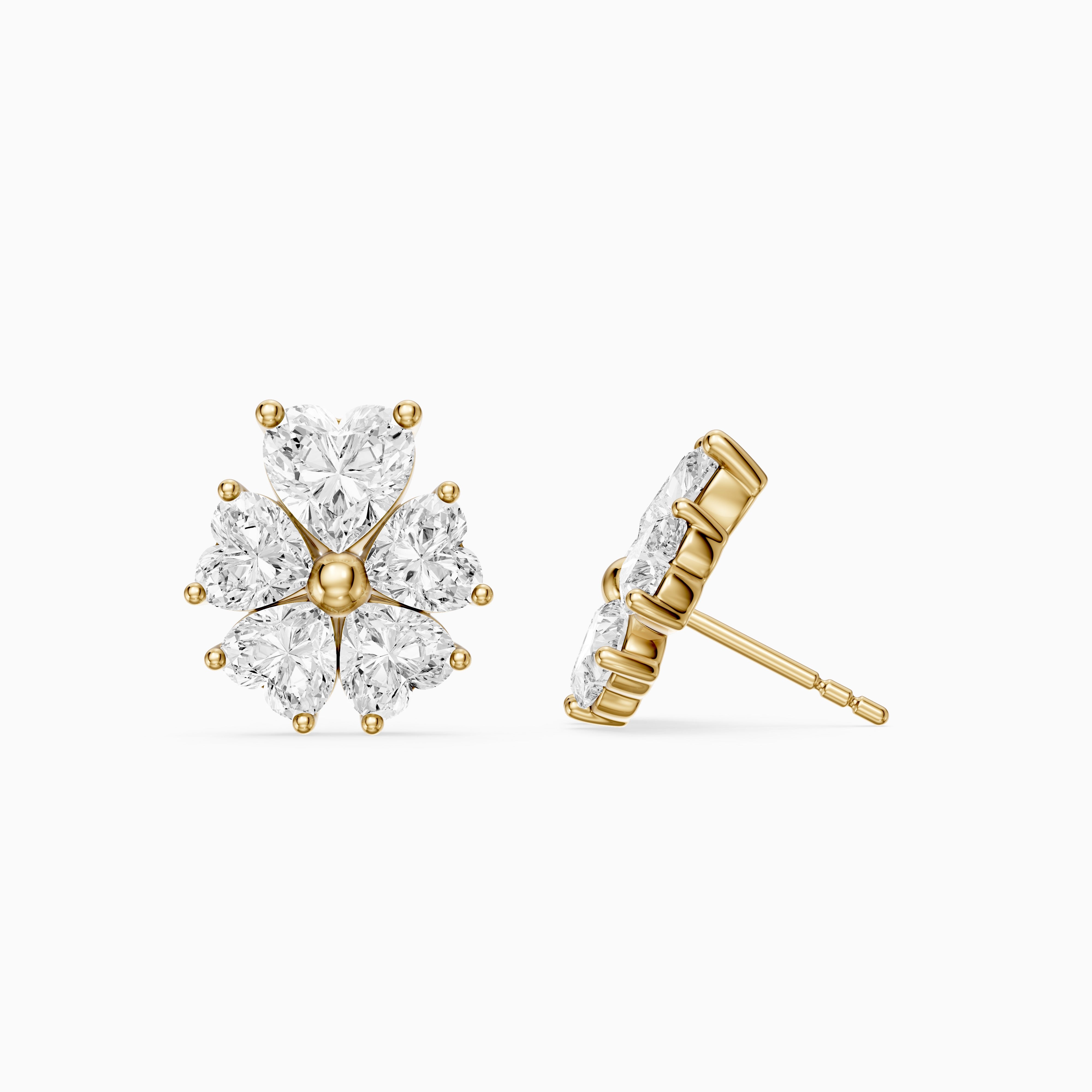 Ute Heart Cut Lab Grown Diamond Cluster Flower Stud Earrings