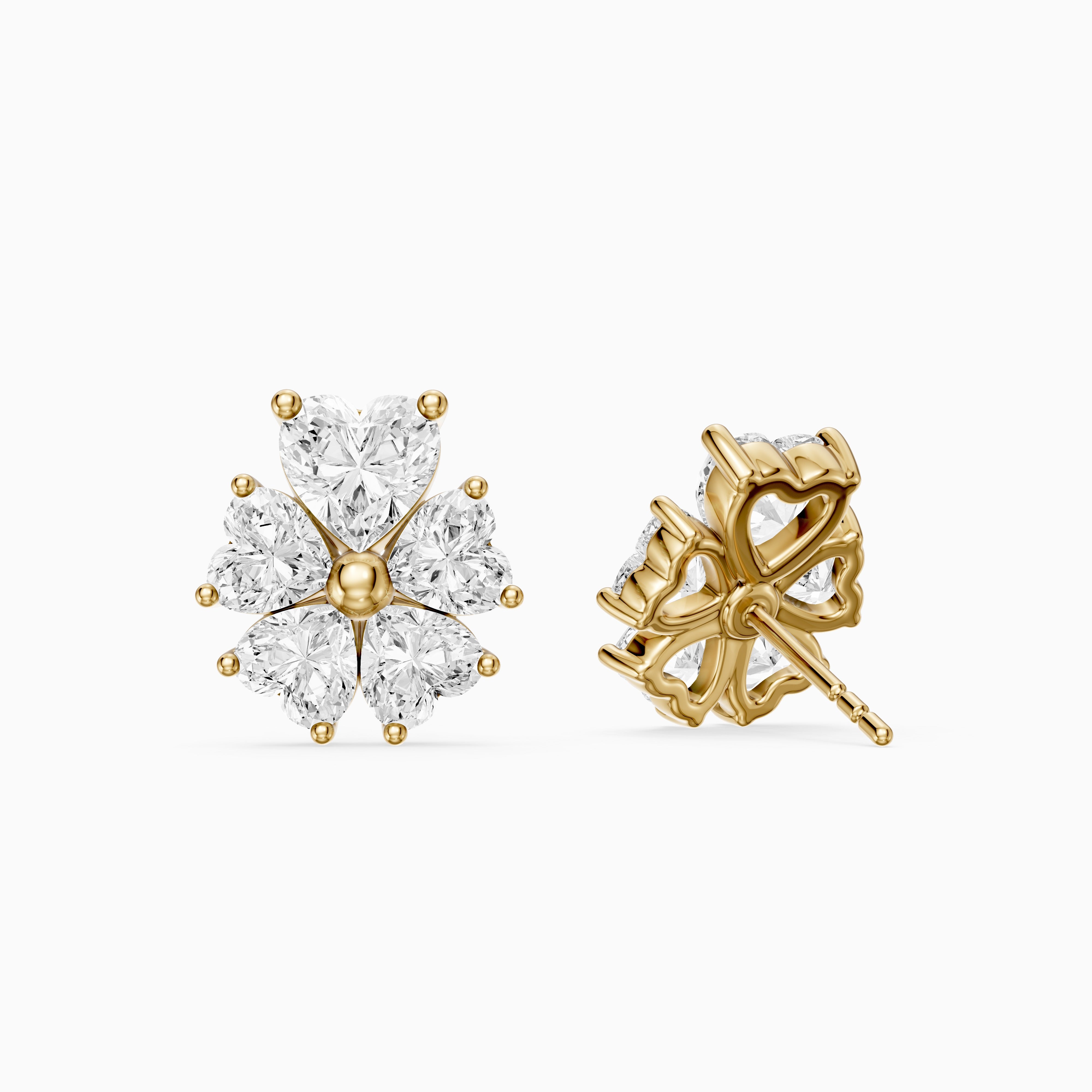 Ute Heart Cut Lab Grown Diamond Cluster Flower Stud Earrings