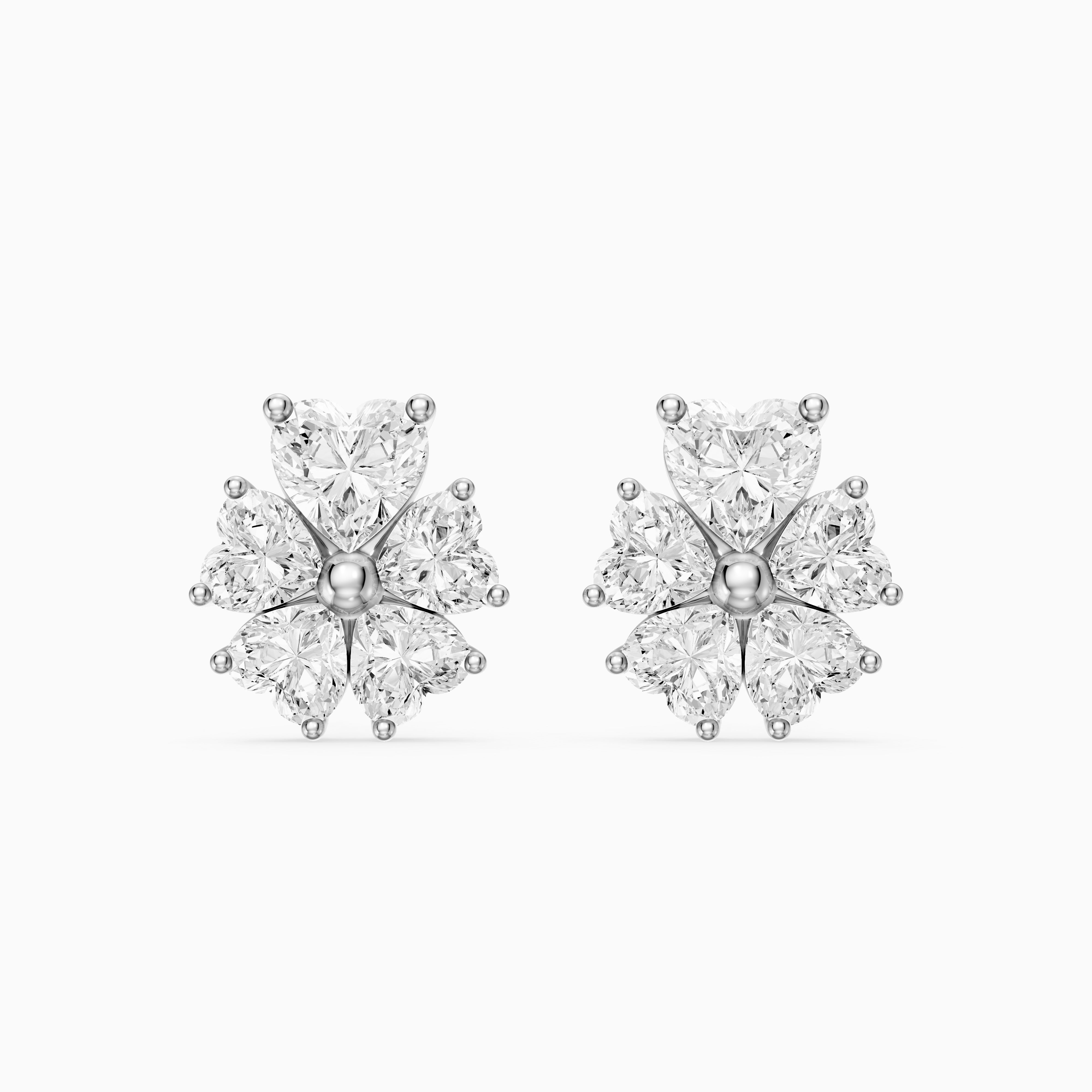 Ute Heart Cut Lab Grown Diamond Cluster Flower Stud Earrings