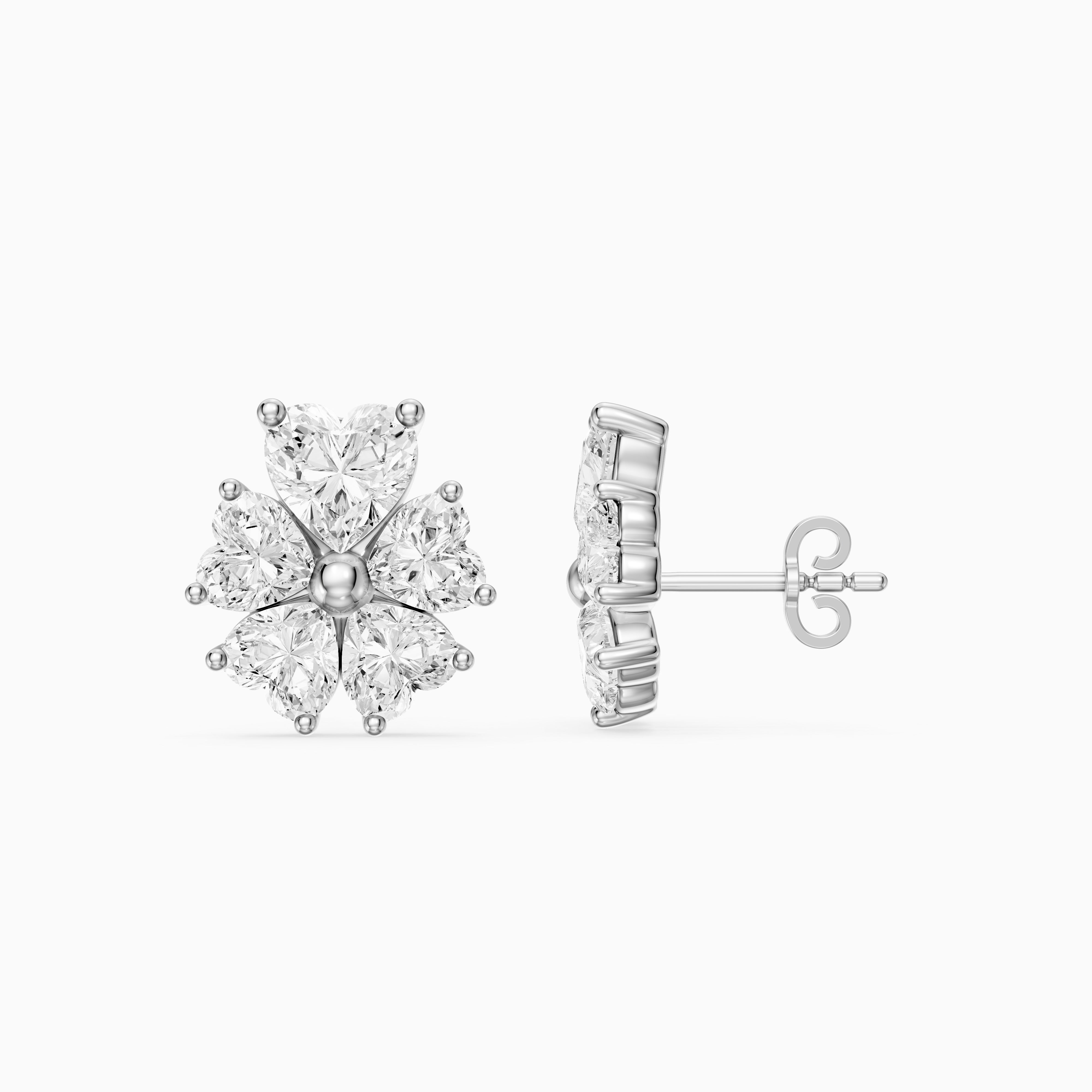 Ute Heart Cut Lab Grown Diamond Cluster Flower Stud Earrings