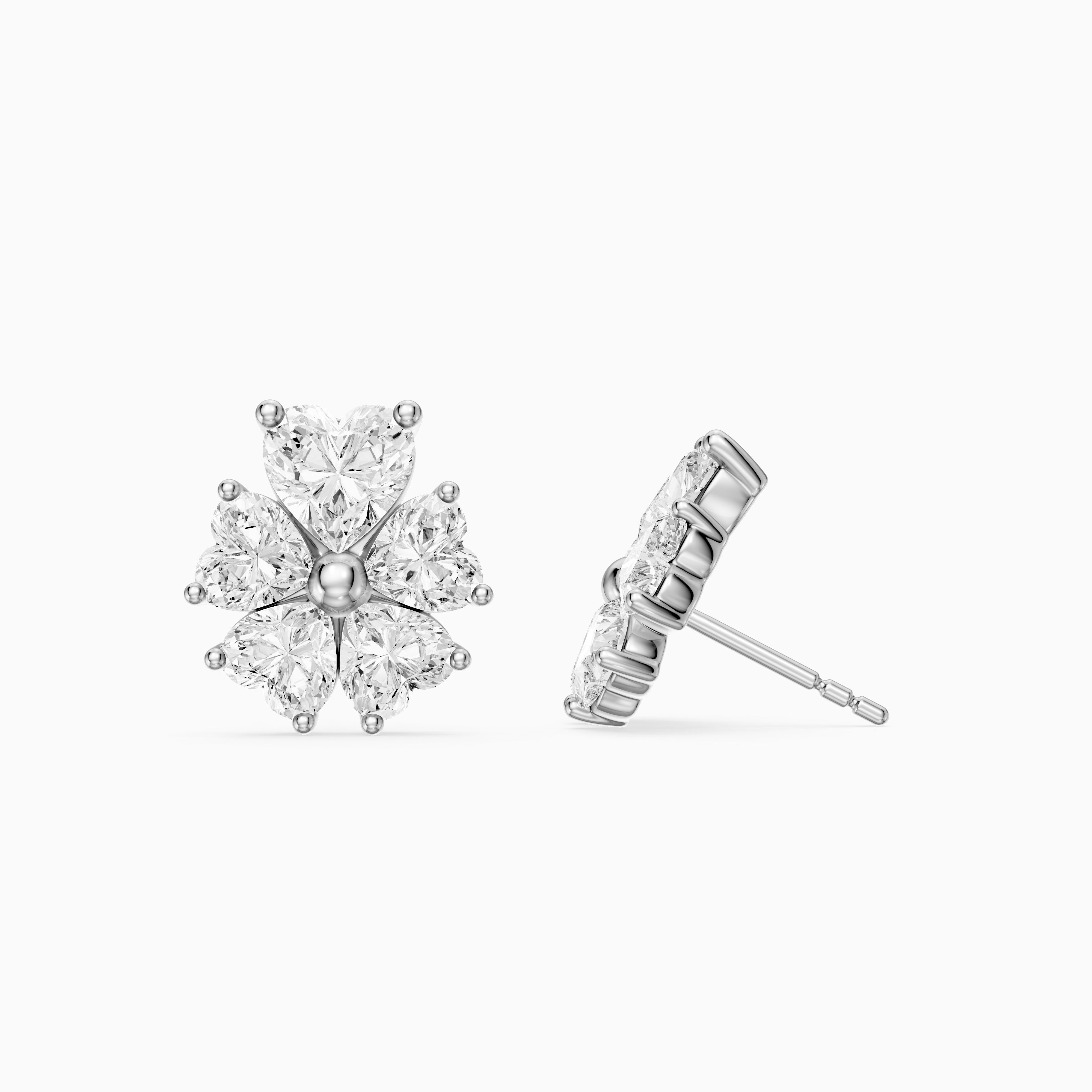 Ute Heart Cut Lab Grown Diamond Cluster Flower Stud Earrings