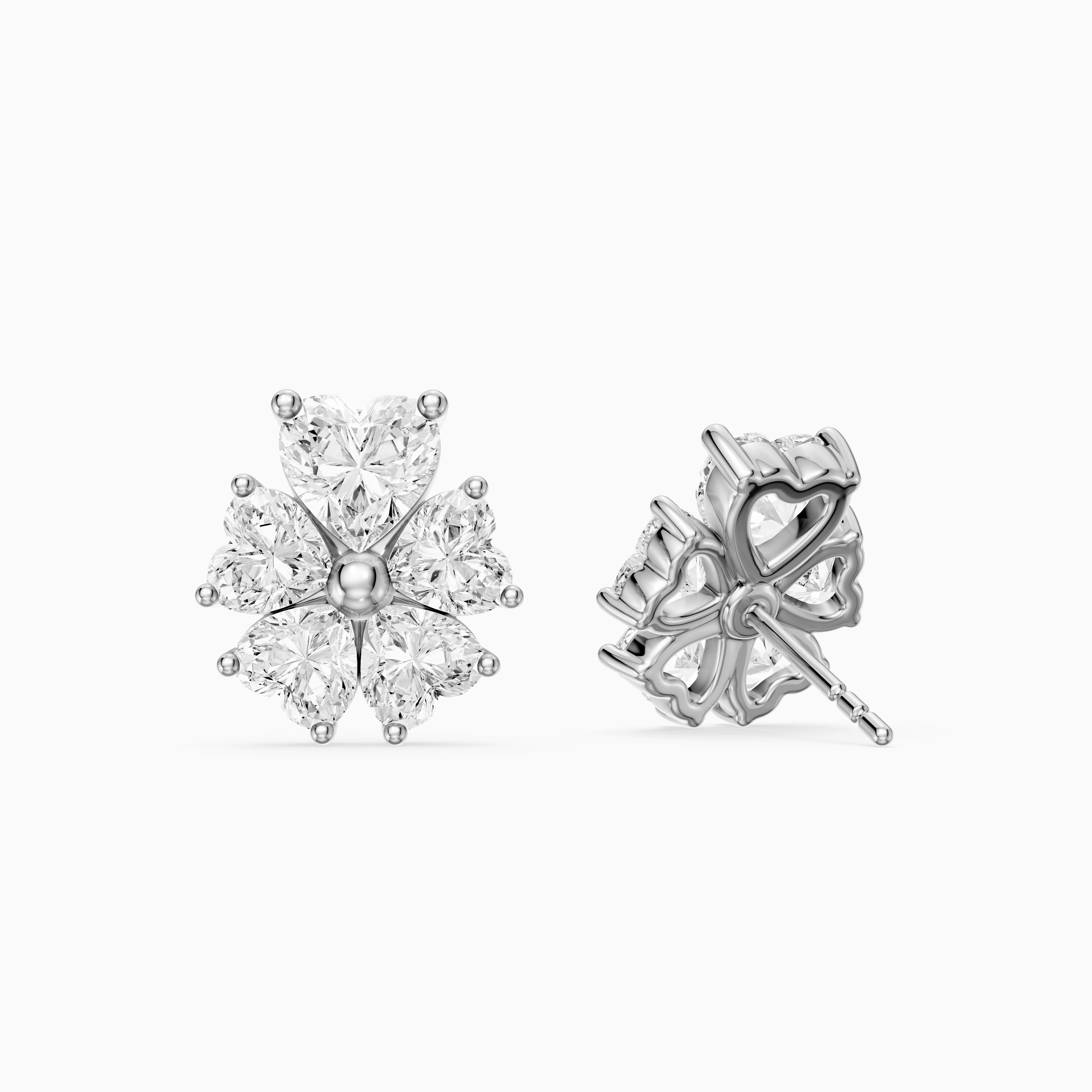 Ute Heart Cut Lab Grown Diamond Cluster Flower Stud Earrings