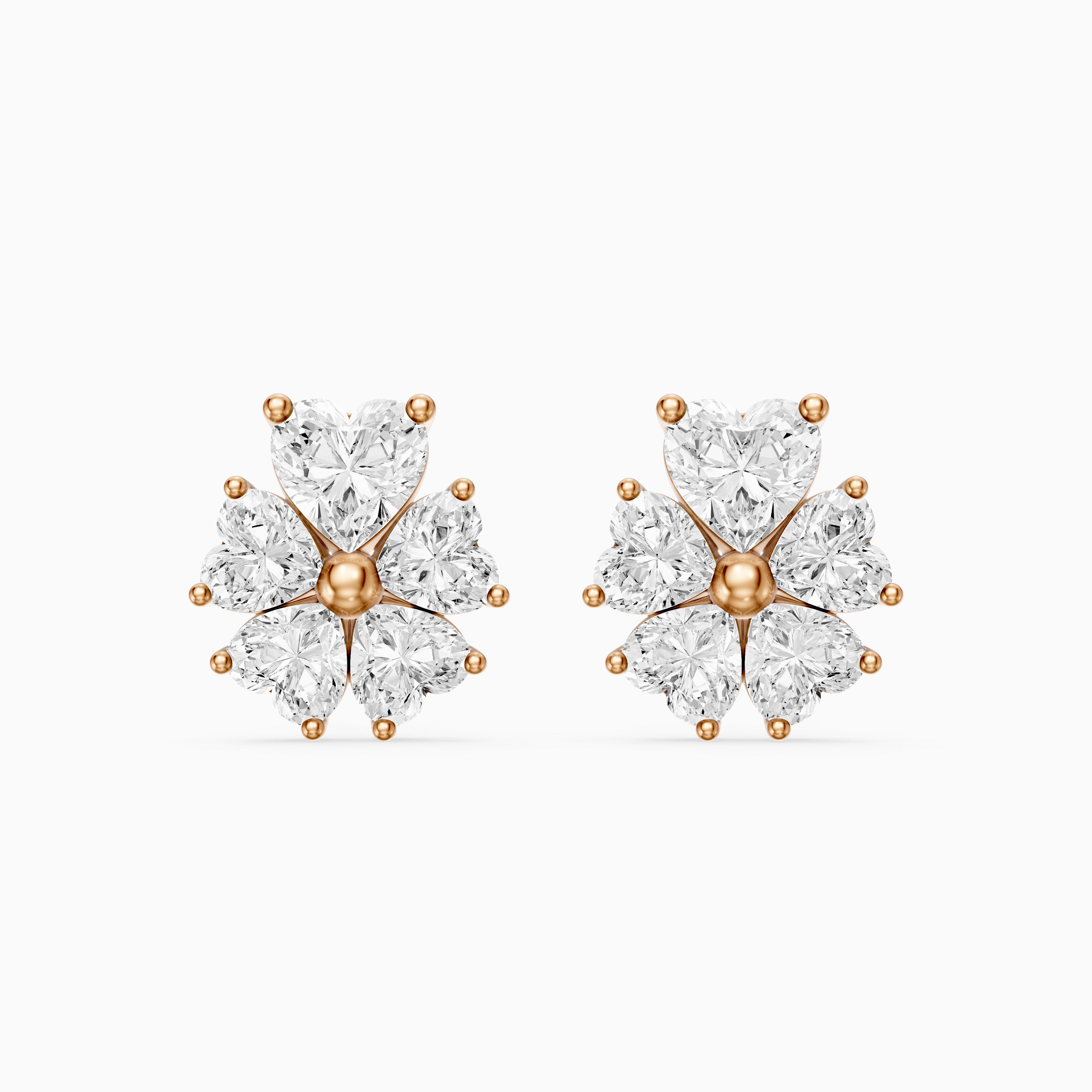Ute Heart Cut Lab Grown Diamond Cluster Flower Stud Earrings