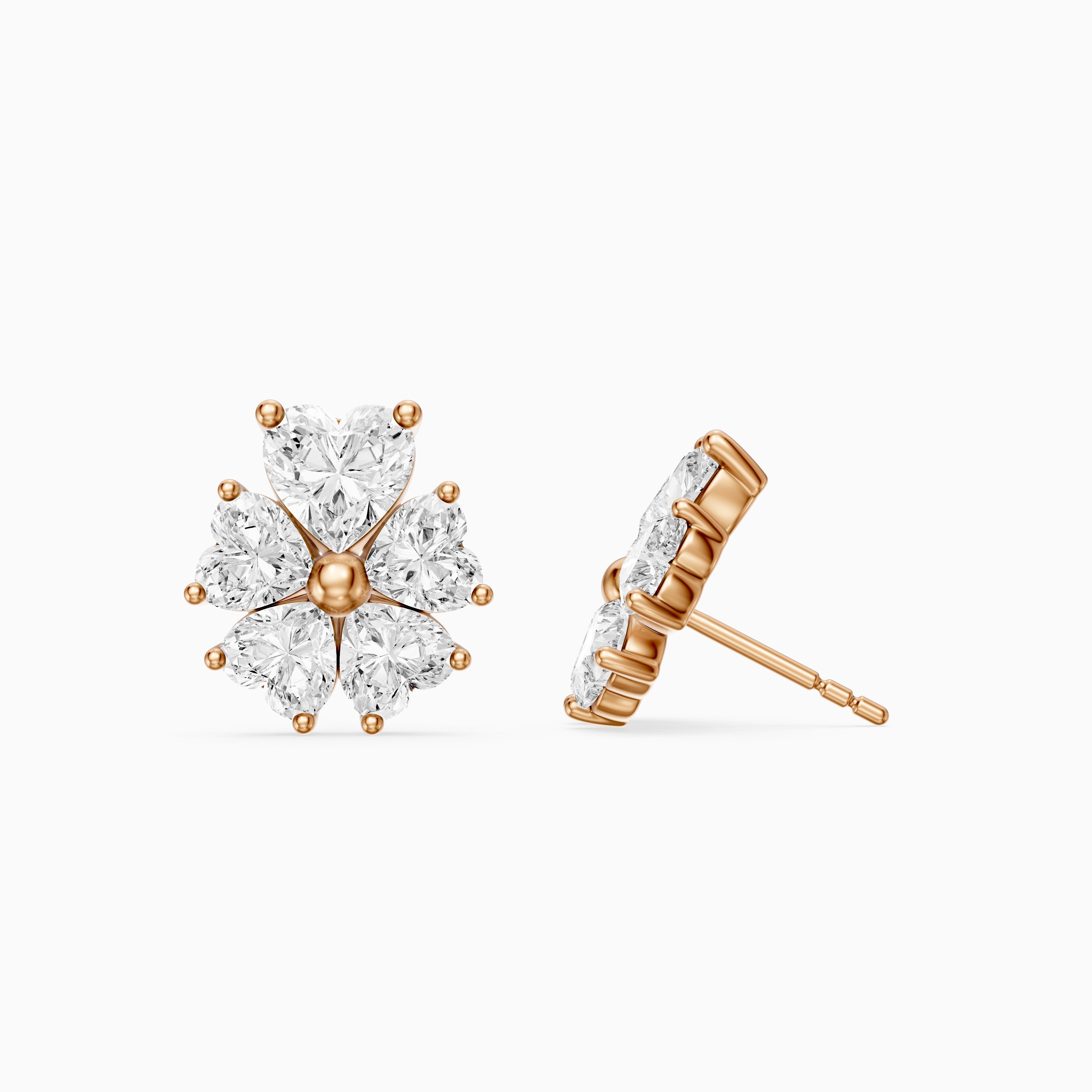 Ute Heart Cut Lab Grown Diamond Cluster Flower Stud Earrings