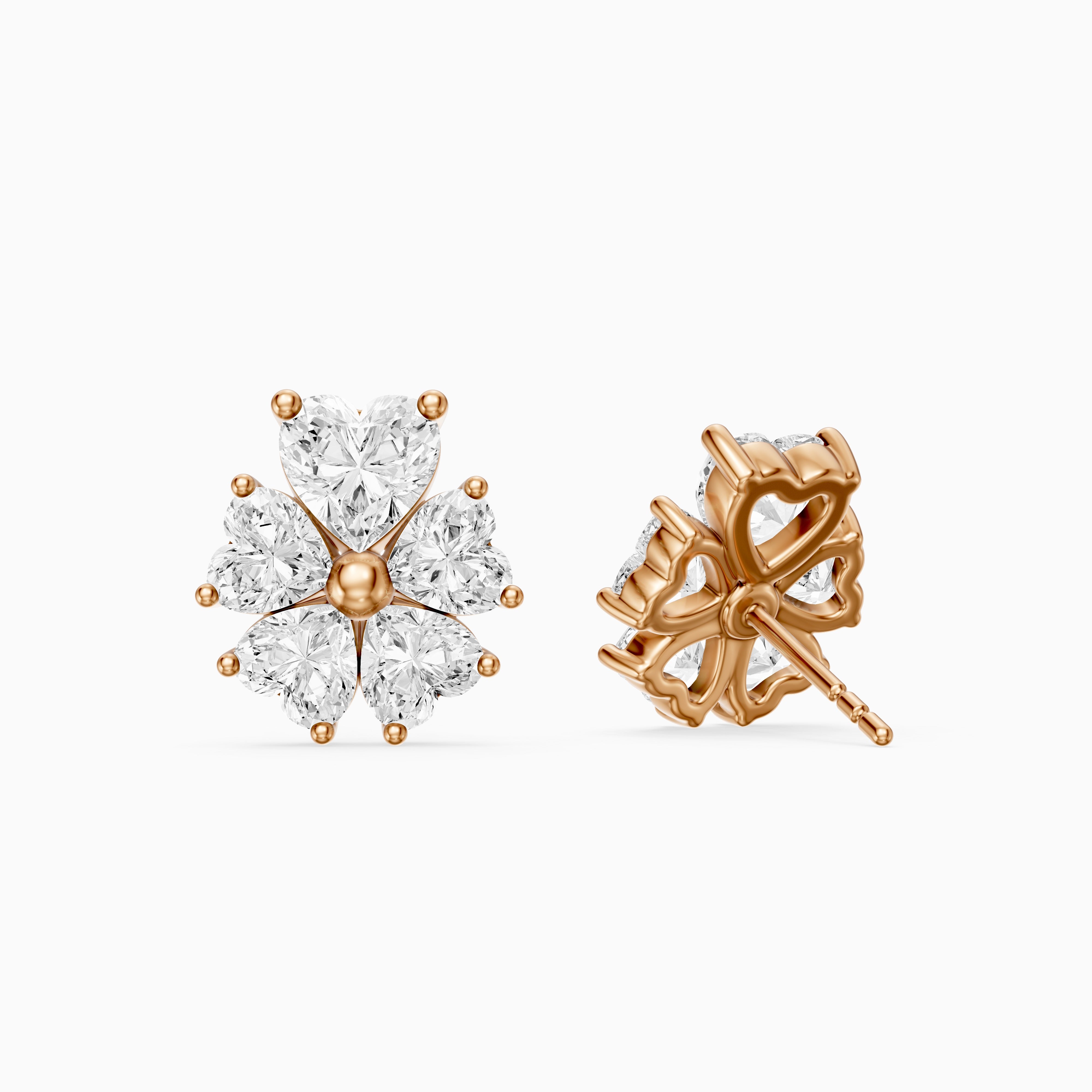 Ute Heart Cut Lab Grown Diamond Cluster Flower Stud Earrings
