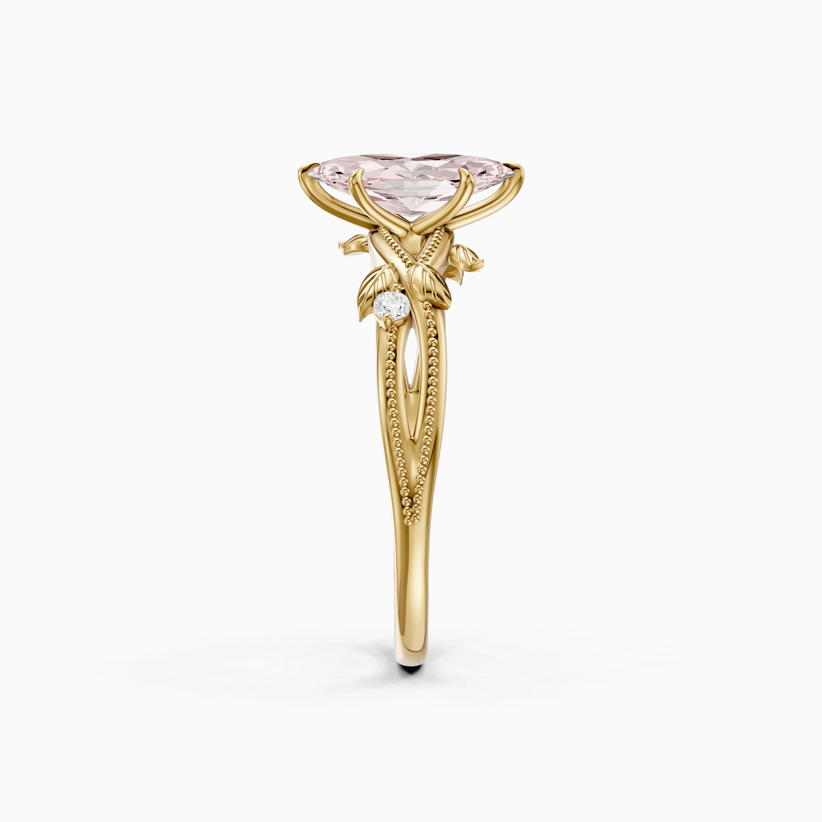 Bronte Marquise Pink Lab Grown Diamond Nature Inspired Split Shank Ring