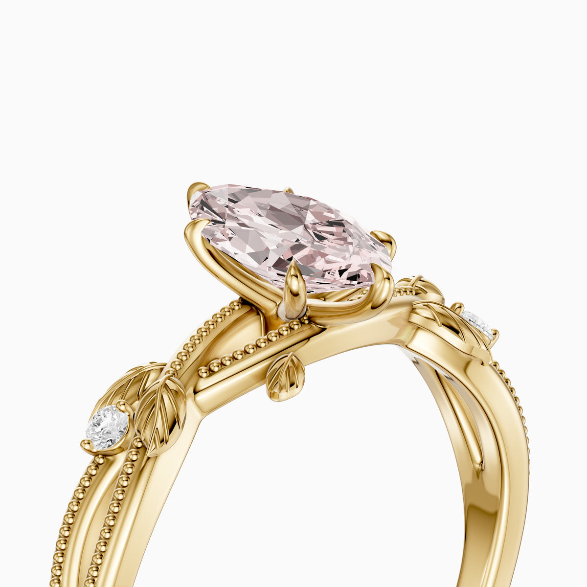 Bronte Marquise Pink Lab Grown Diamond Nature Inspired Split Shank Ring