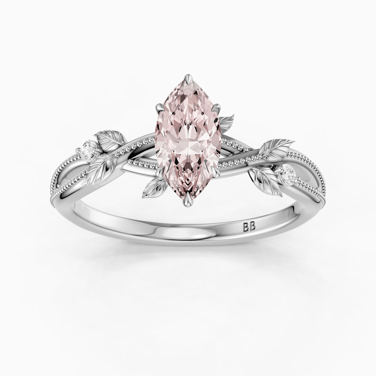 Bronte Marquise Pink Lab Grown Diamond Nature Inspired Split Shank Ring