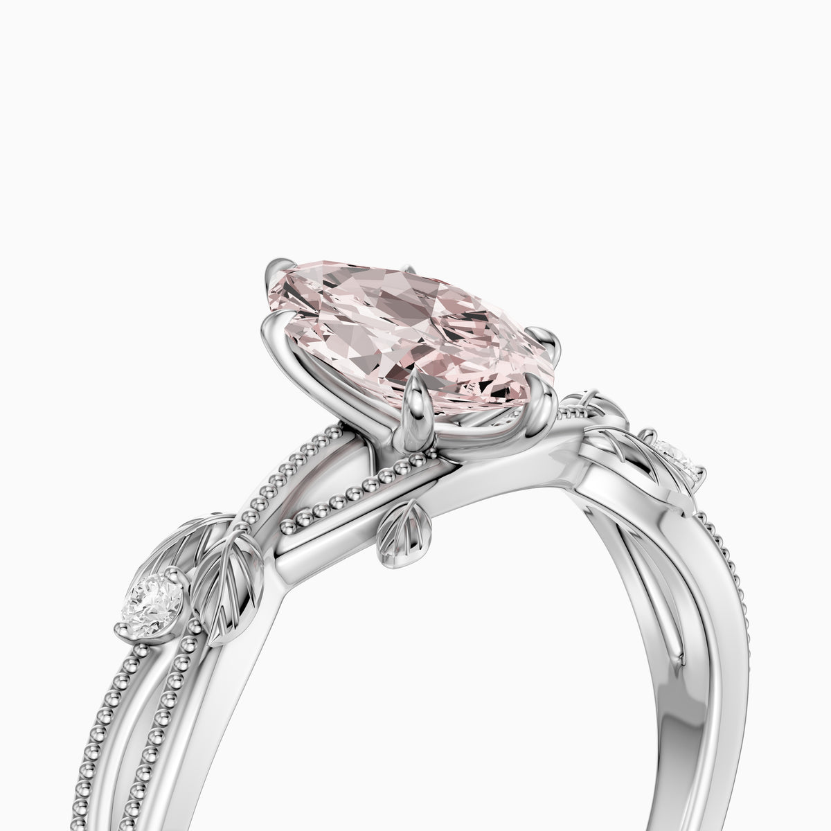 Bronte Marquise Pink Lab Grown Diamond Nature Inspired Split Shank Ring