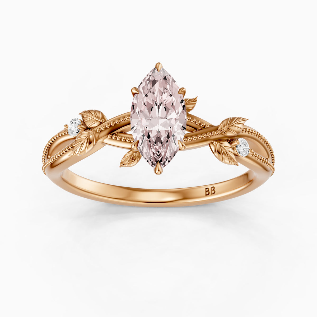Bronte Marquise Pink Lab Grown Diamond Nature Inspired Split Shank Ring