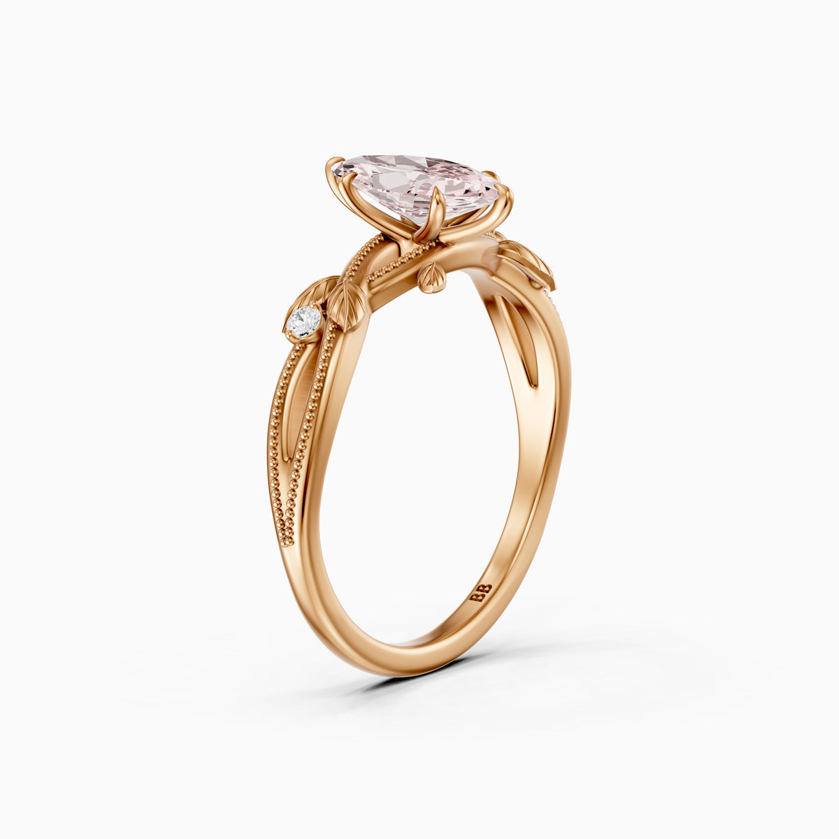 Bronte Marquise Pink Lab Grown Diamond Nature Inspired Split Shank Ring